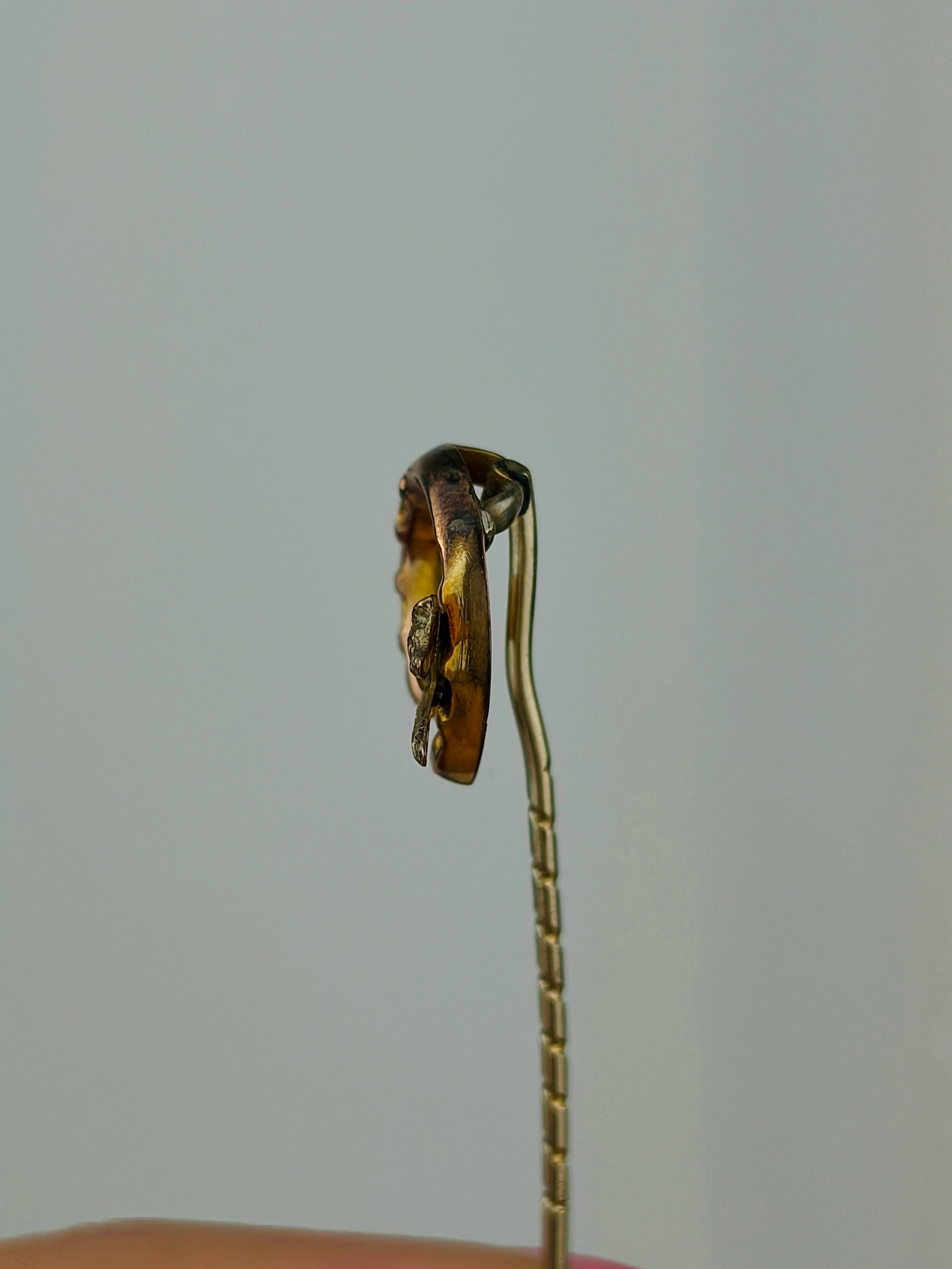 antique gold horseshoe / fox stick pin brooch - 2