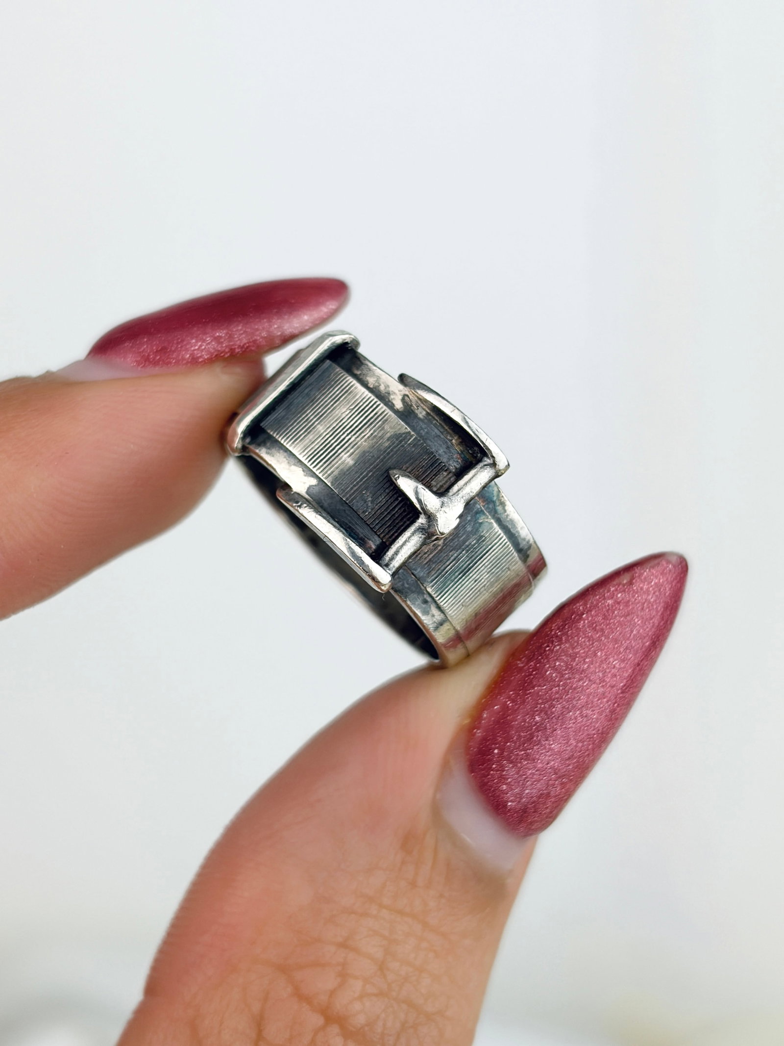 Chunky Sterling Silver Buckle Band Ring - 5
