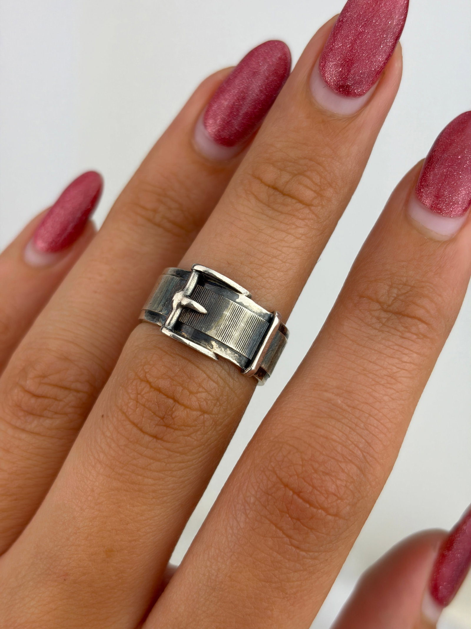 Chunky Sterling Silver Buckle Band Ring - 8