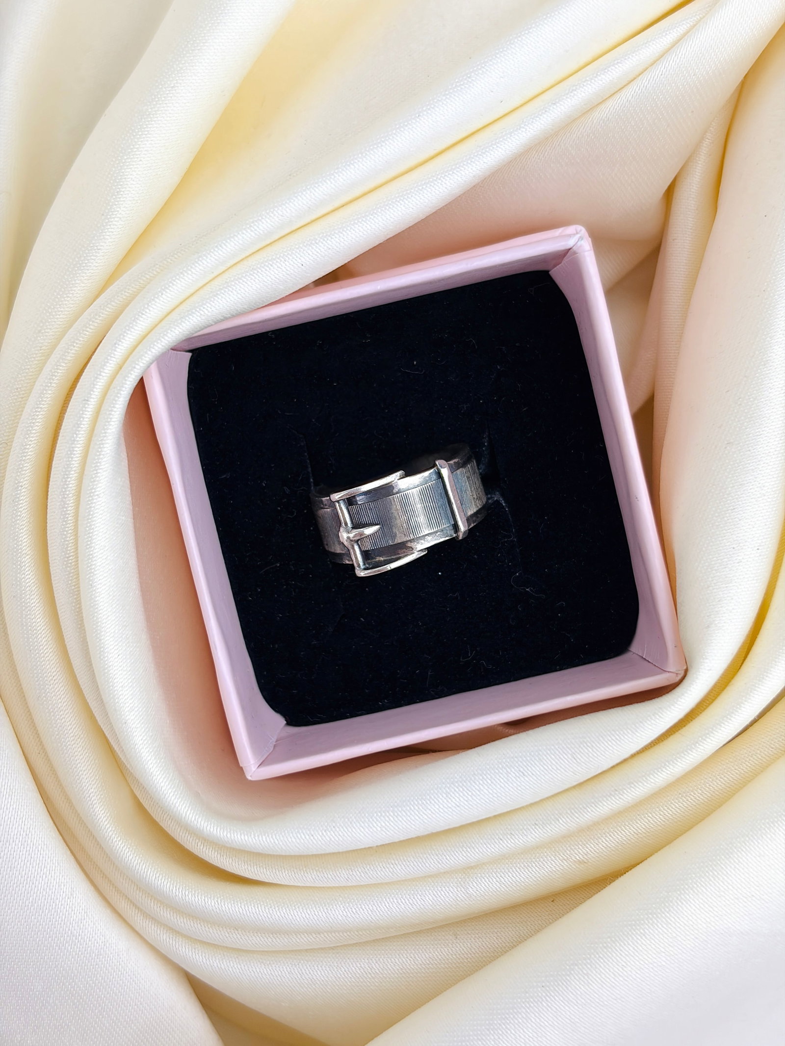 Chunky Sterling Silver Buckle Band Ring - 9