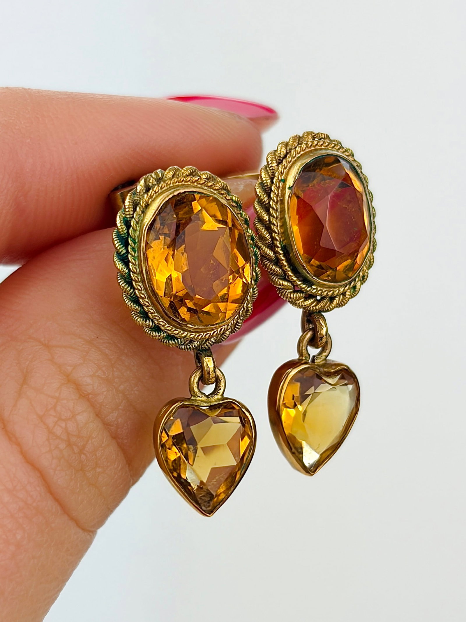 Sweet vintage 9ct yellow gold citrine heart drop earrings: Sweet vintage 9ct yellow gold citrine heart drop earrings The cutest earrings!