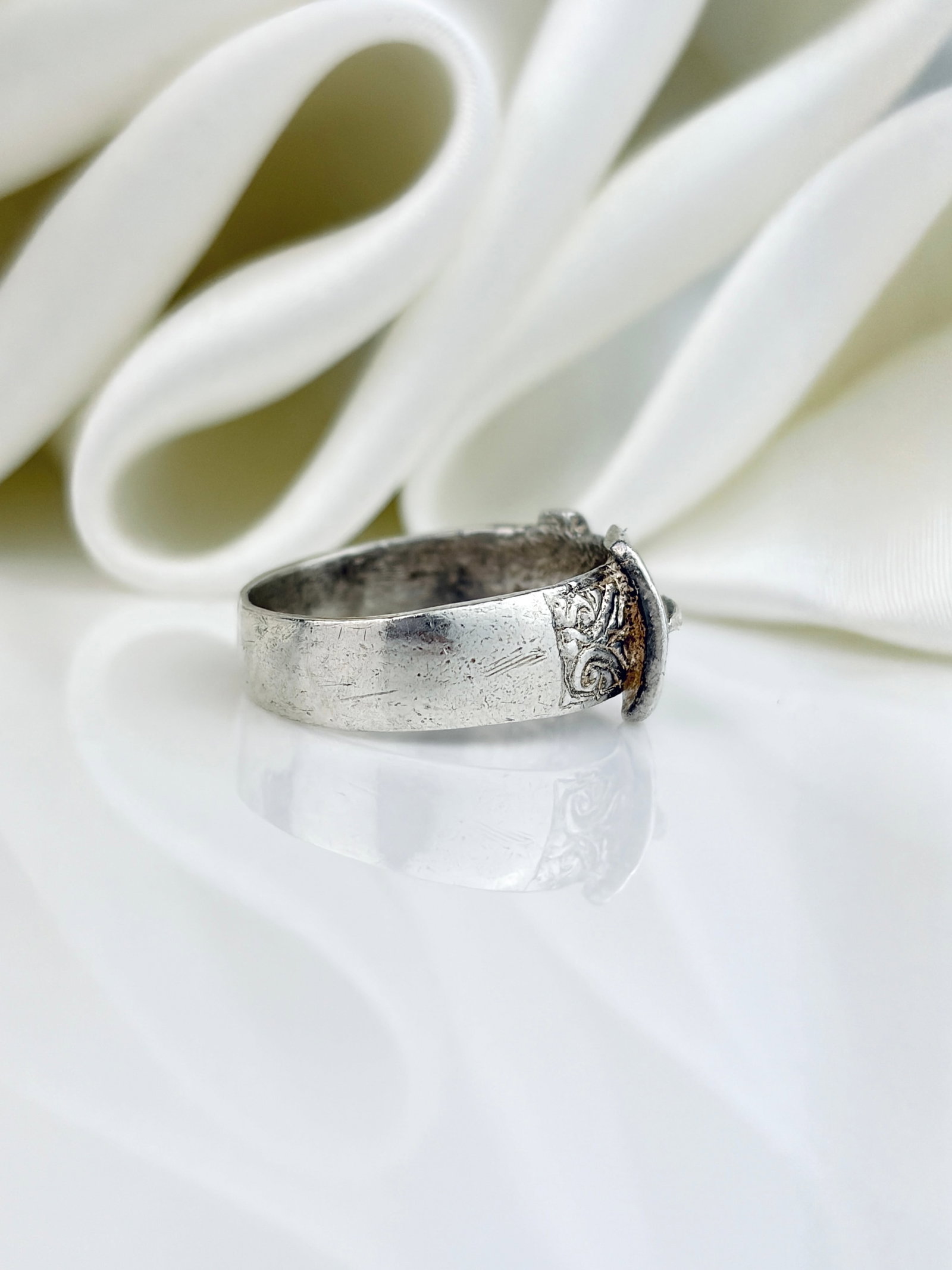Vintage Silver Engraved Buckle Ring - 2