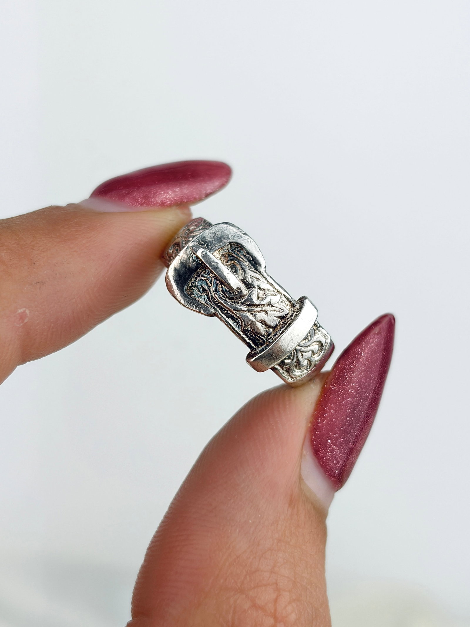 Vintage Silver Engraved Buckle Ring - 5