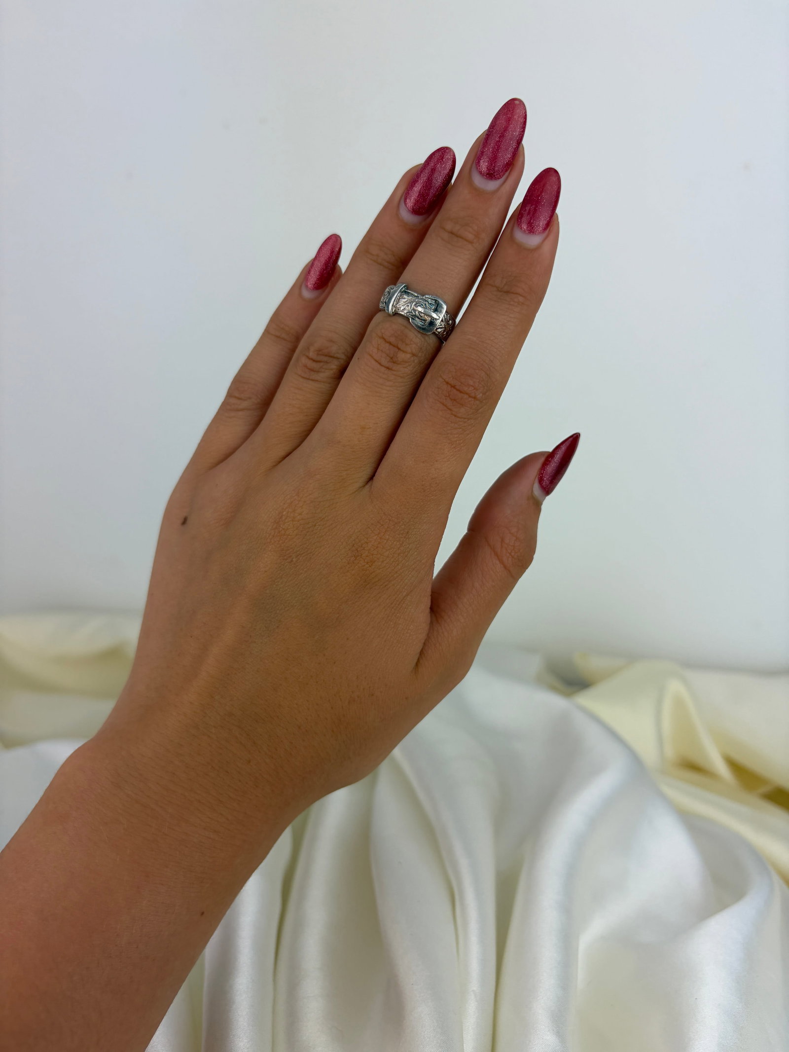 Vintage Silver Engraved Buckle Ring - 7
