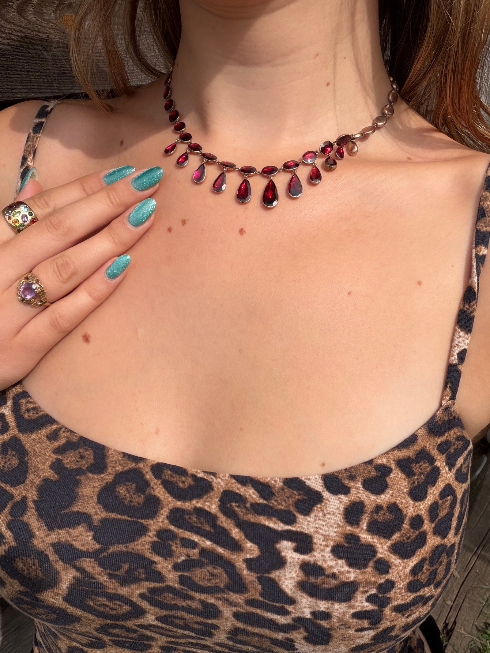 Incredible Antique Garnet Fringe Riviere Necklace in 9ct Gold - 4