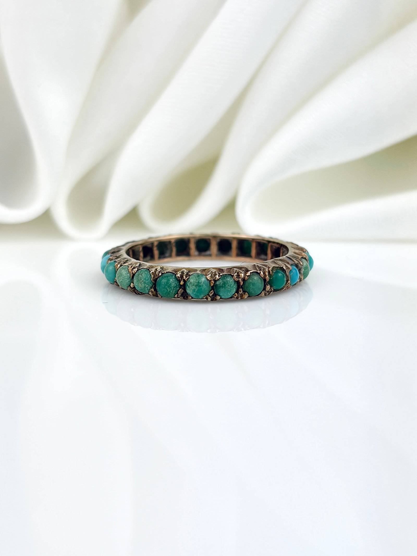 ANTIQUE TURQUOISE FULL ETERNITY BAND RING IN GOLD - 2