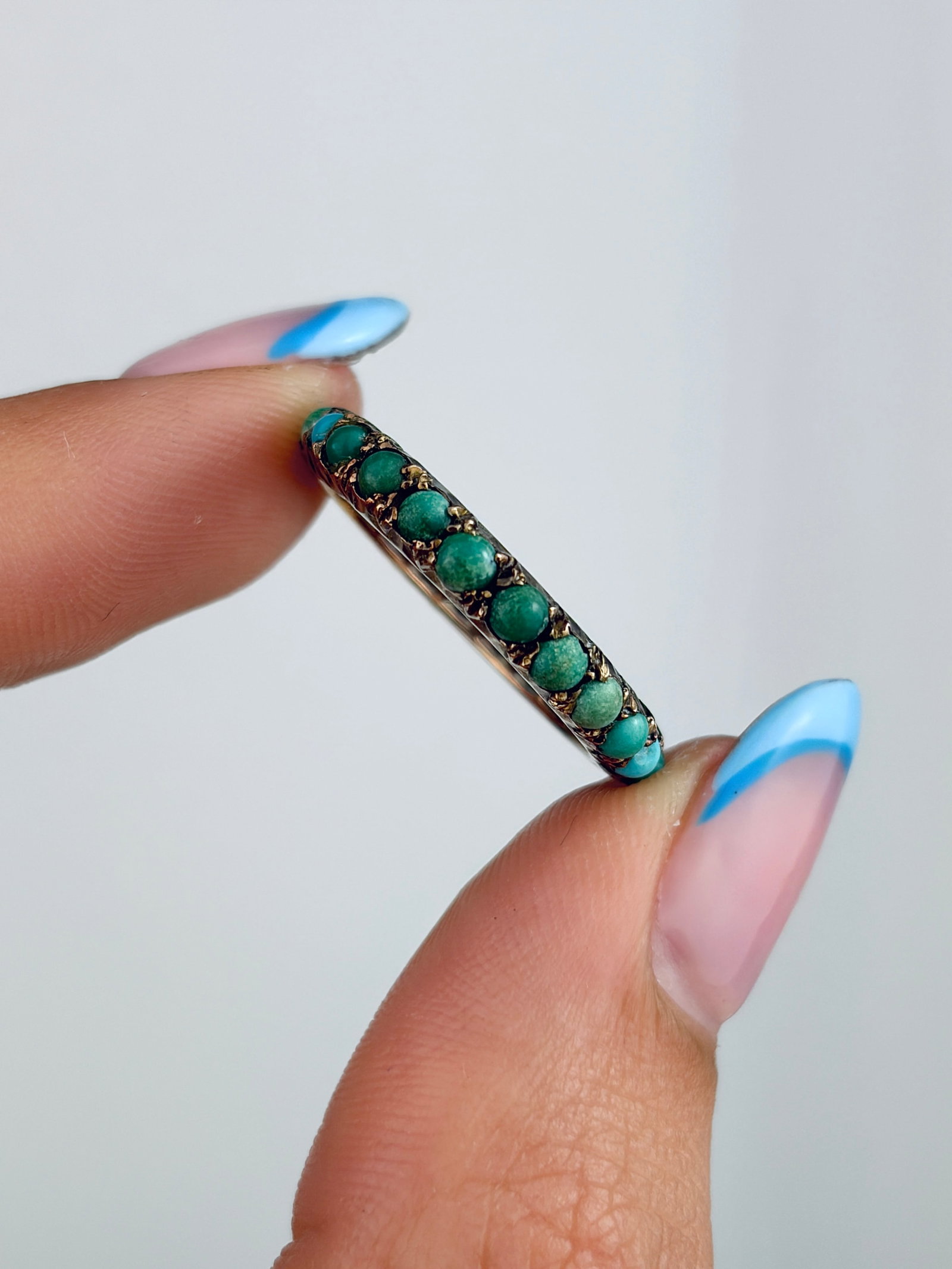 ANTIQUE TURQUOISE FULL ETERNITY BAND RING IN GOLD - 4