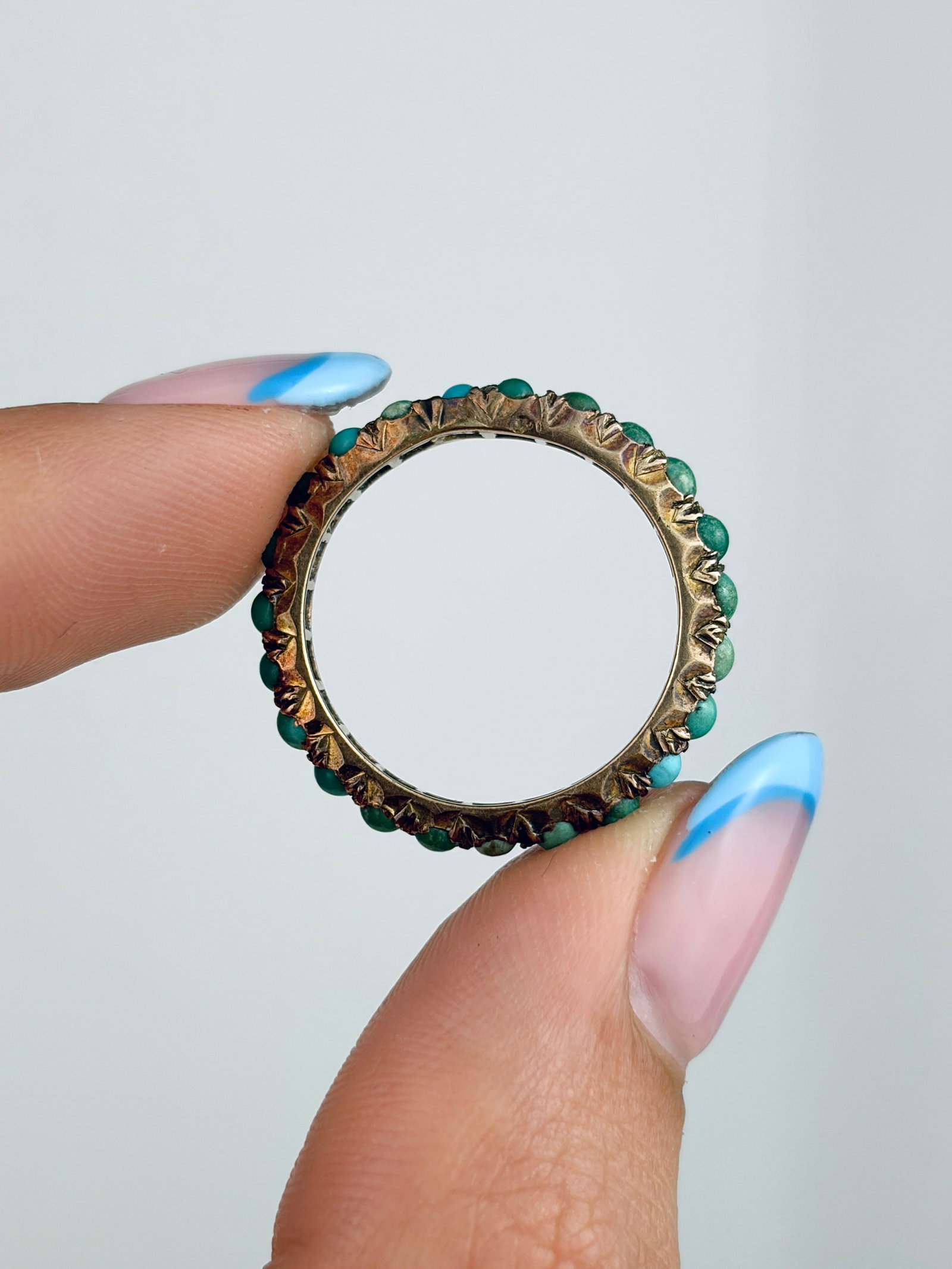 ANTIQUE TURQUOISE FULL ETERNITY BAND RING IN GOLD - 5