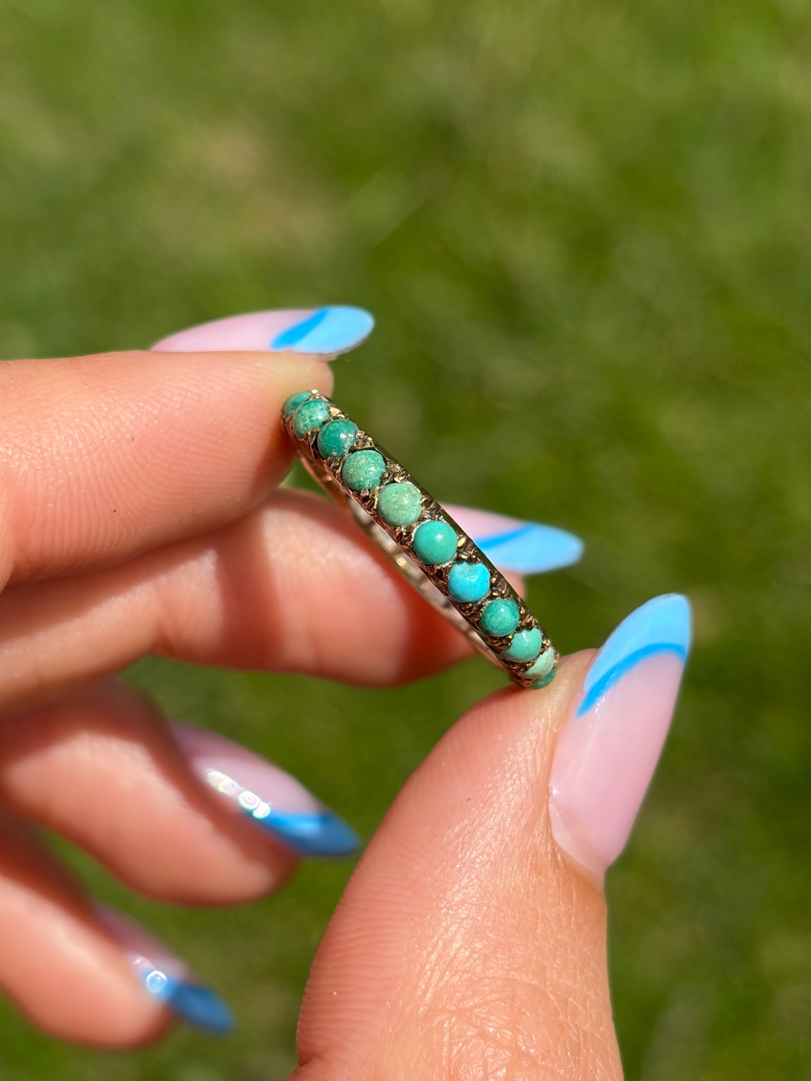 ANTIQUE TURQUOISE FULL ETERNITY BAND RING IN GOLD - 9