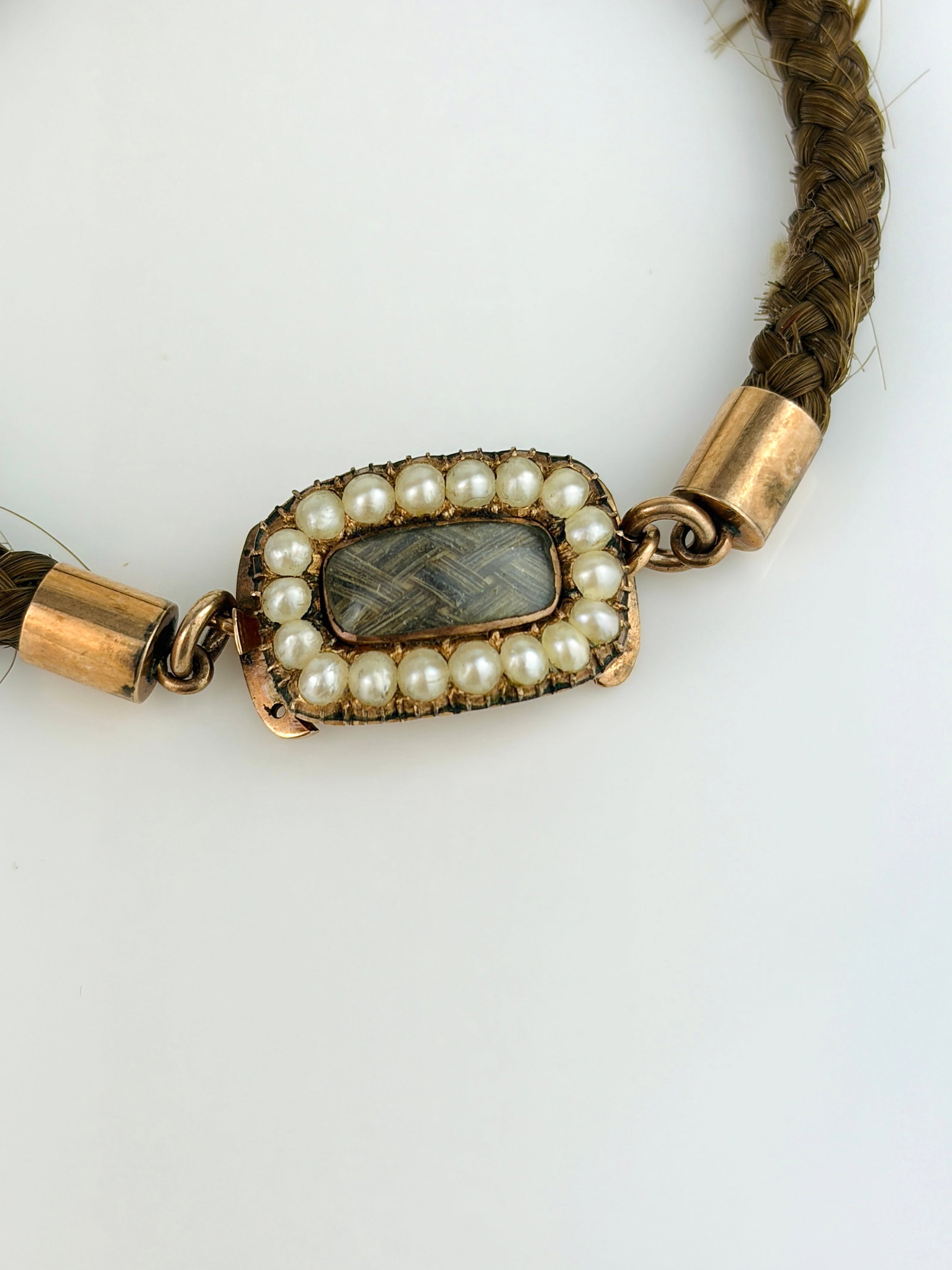 c.1792 Georgian Era 9ct Gold Pearl Locket, Hair Bracelet - 2