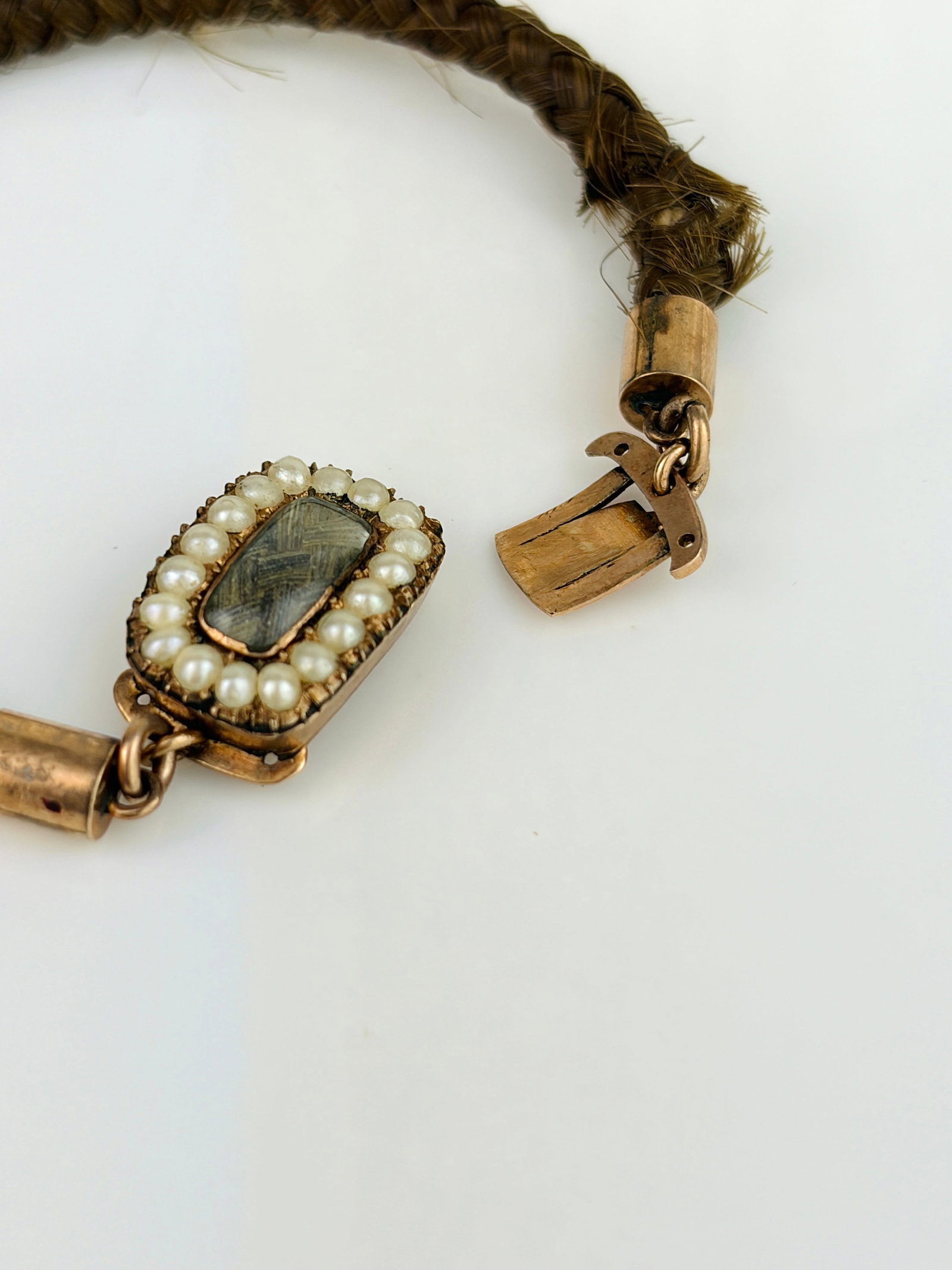 c.1792 Georgian Era 9ct Gold Pearl Locket, Hair Bracelet - 4