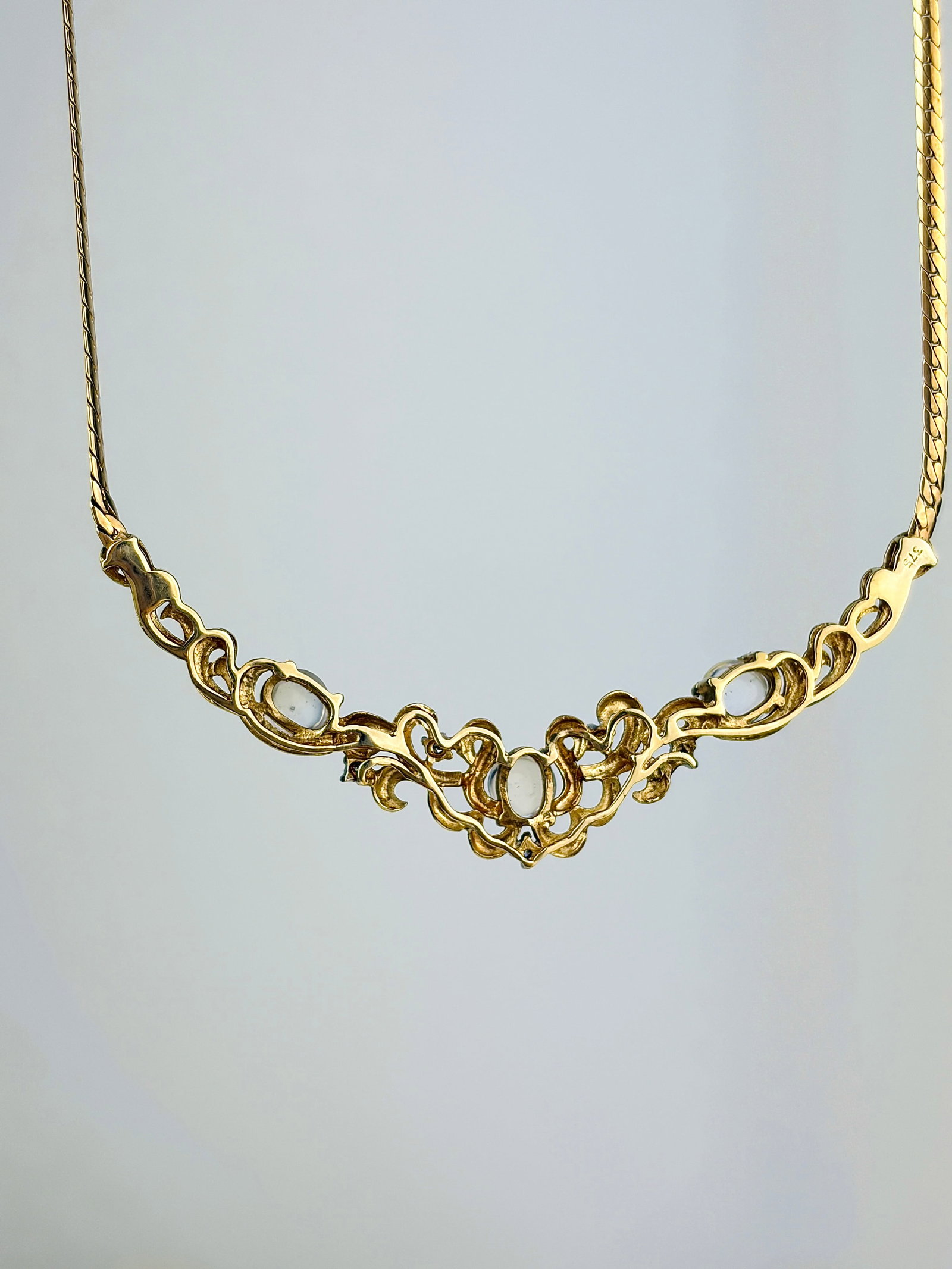 moonstone and diamond 9ct gold necklace - 4