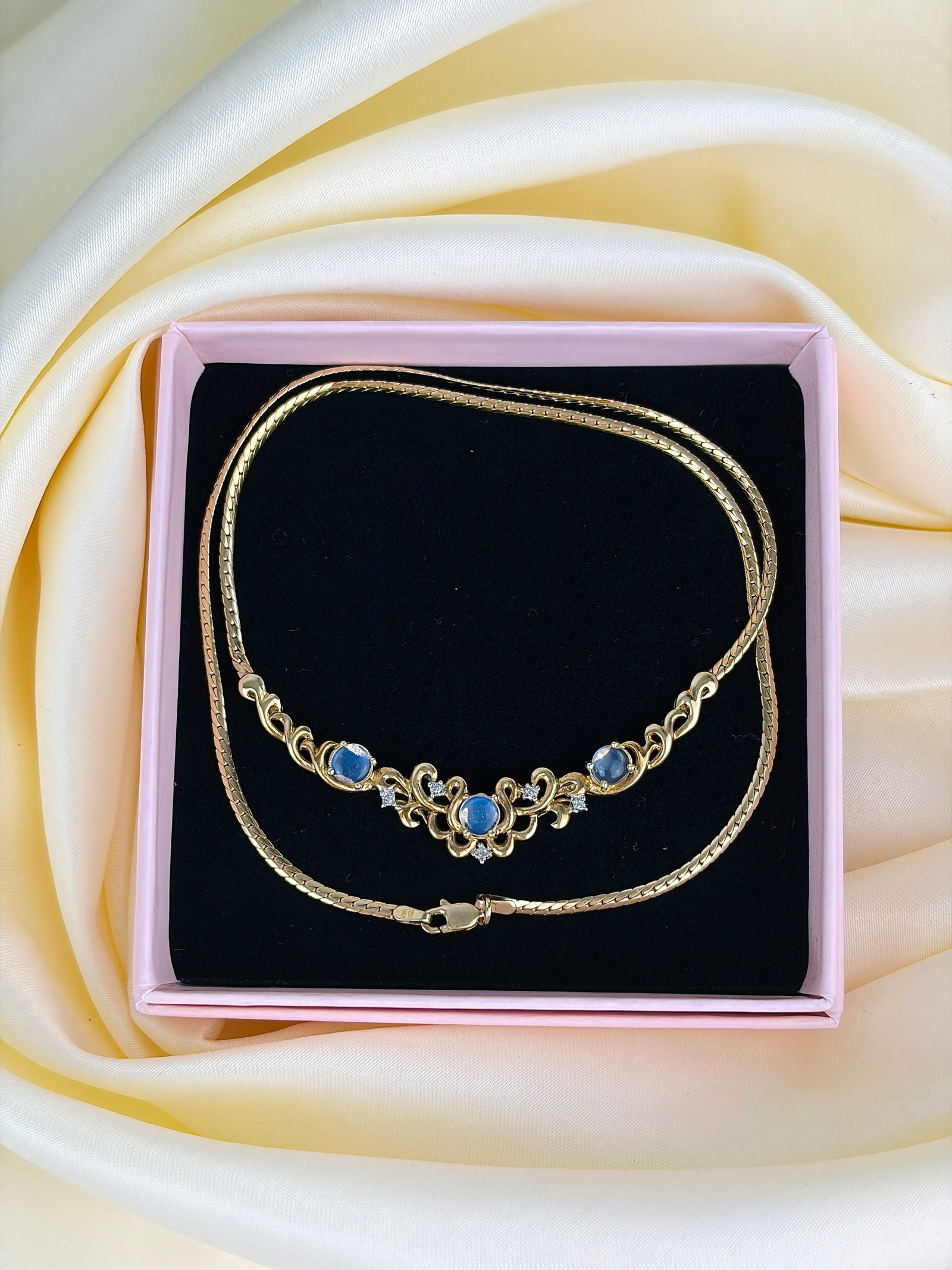 moonstone and diamond 9ct gold necklace - 5