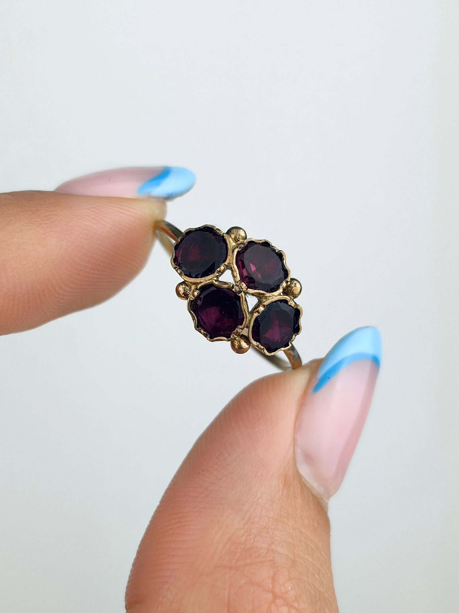ANTIQUE FLAT CUT GARNET FOUR STONE CLUSTER RING IN GOLD - 5