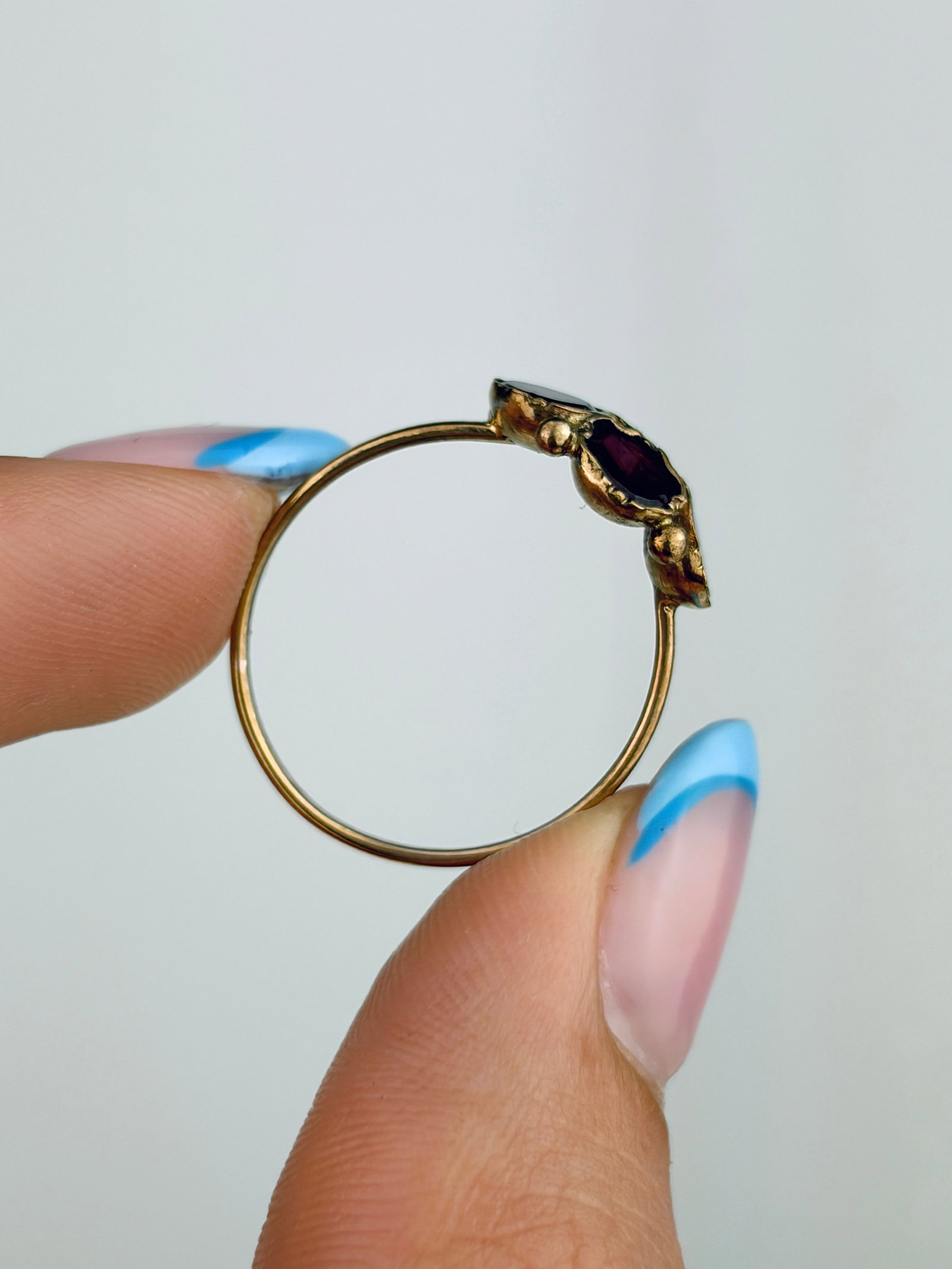 ANTIQUE FLAT CUT GARNET FOUR STONE CLUSTER RING IN GOLD - 6
