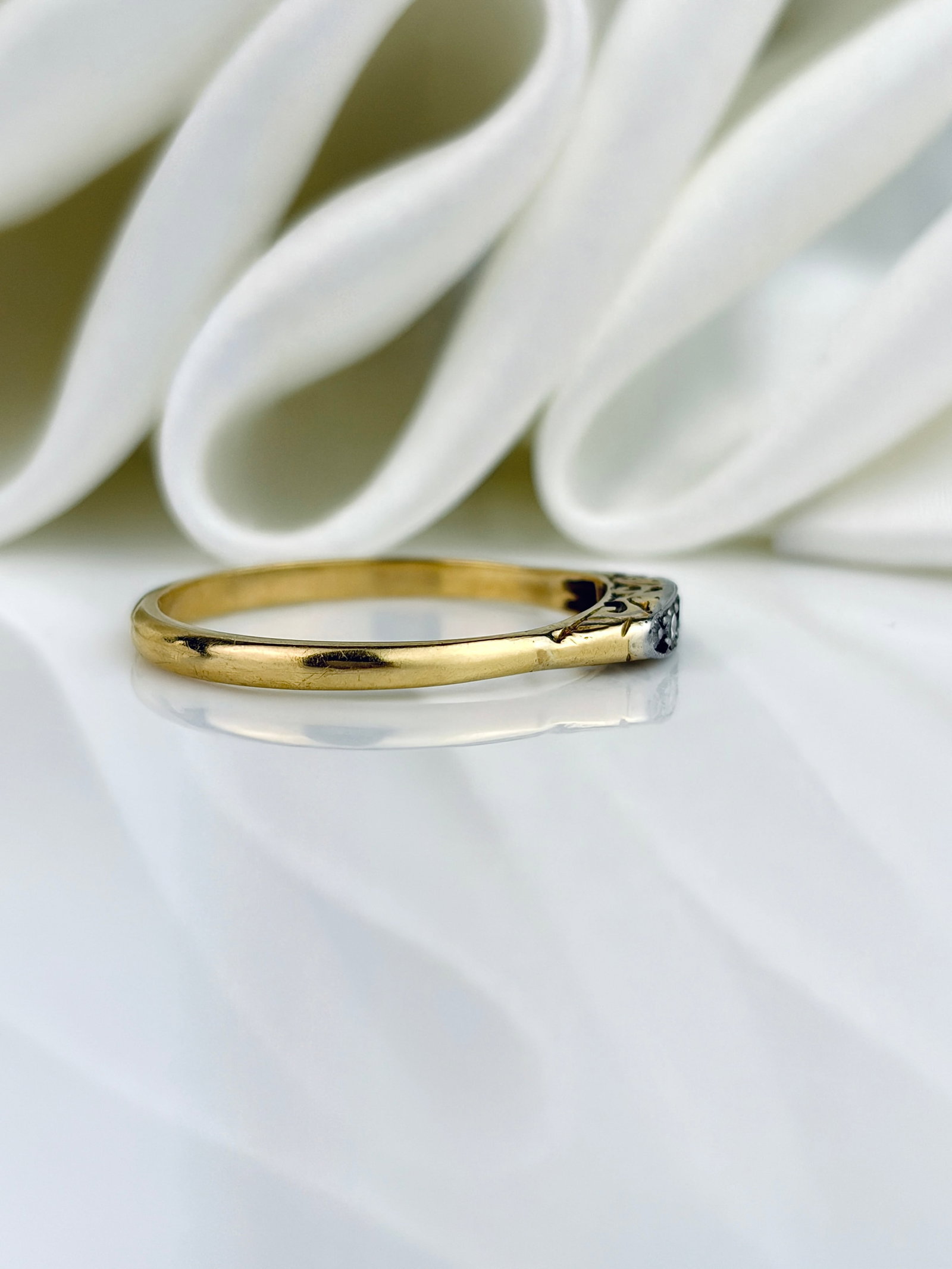 Antique 18ct Yellow Gold Diamond 5 Stone Boat Ring - 2