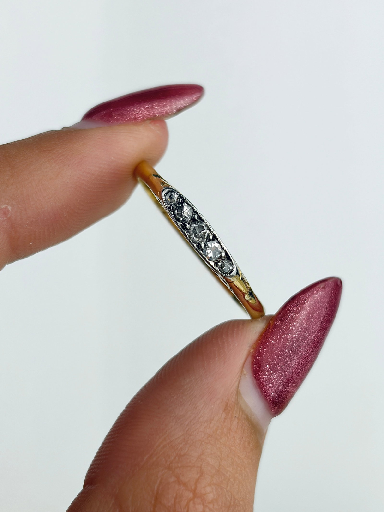 Antique 18ct Yellow Gold Diamond 5 Stone Boat Ring - 5