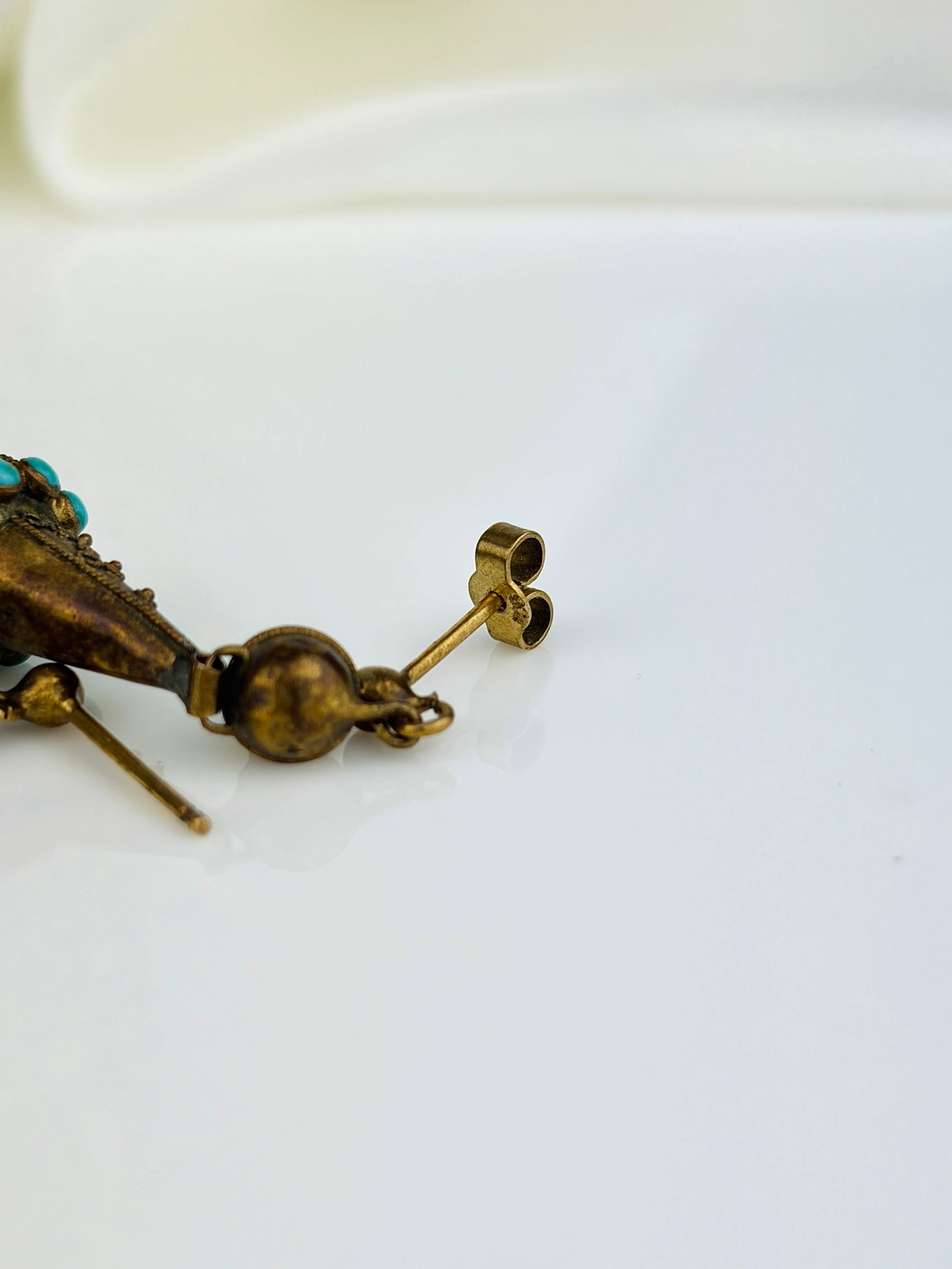 ANTIQUE 15CT GOLD TURQUOISE DROP EARRINGS - 4