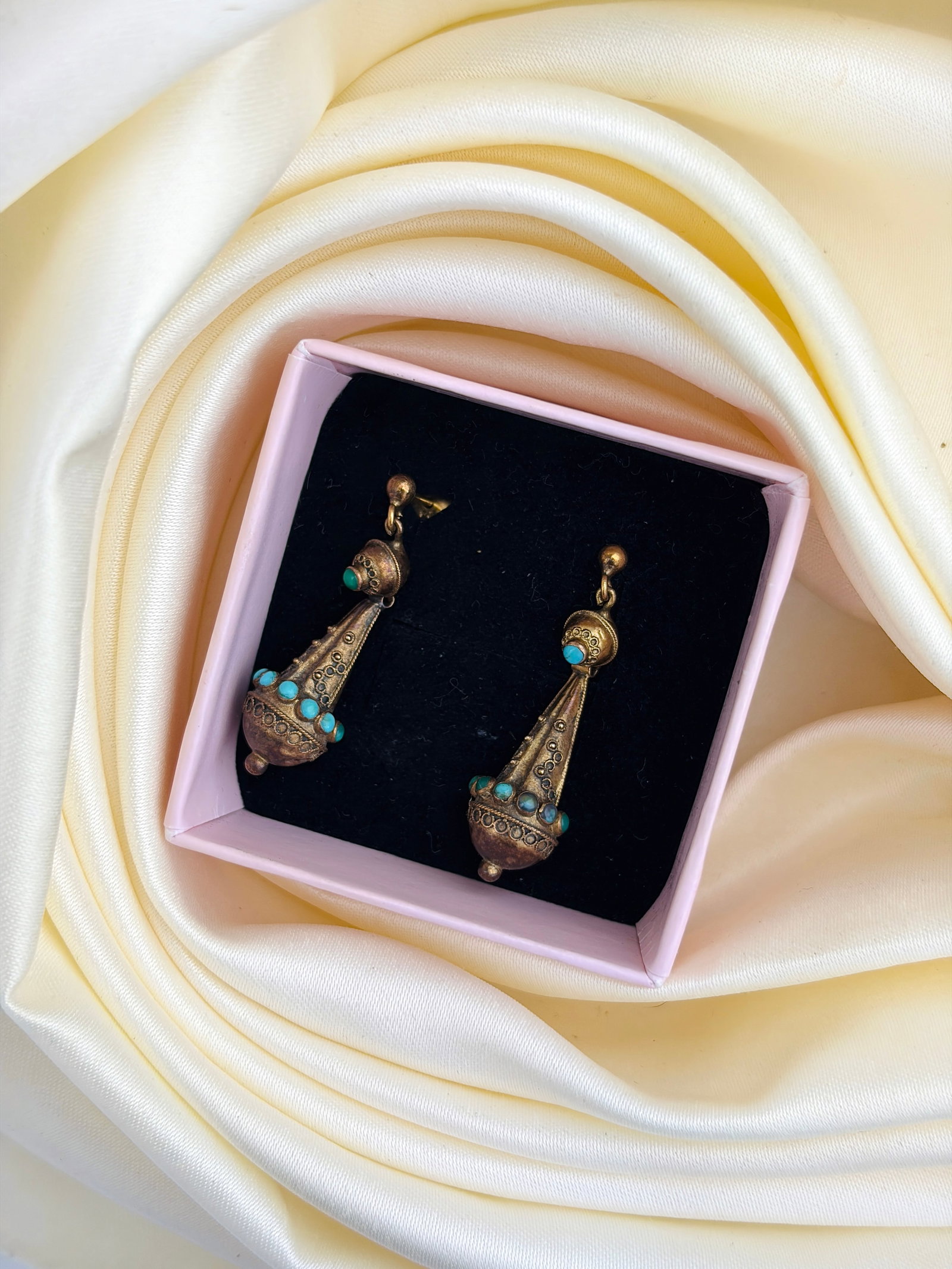 ANTIQUE 15CT GOLD TURQUOISE DROP EARRINGS - 6