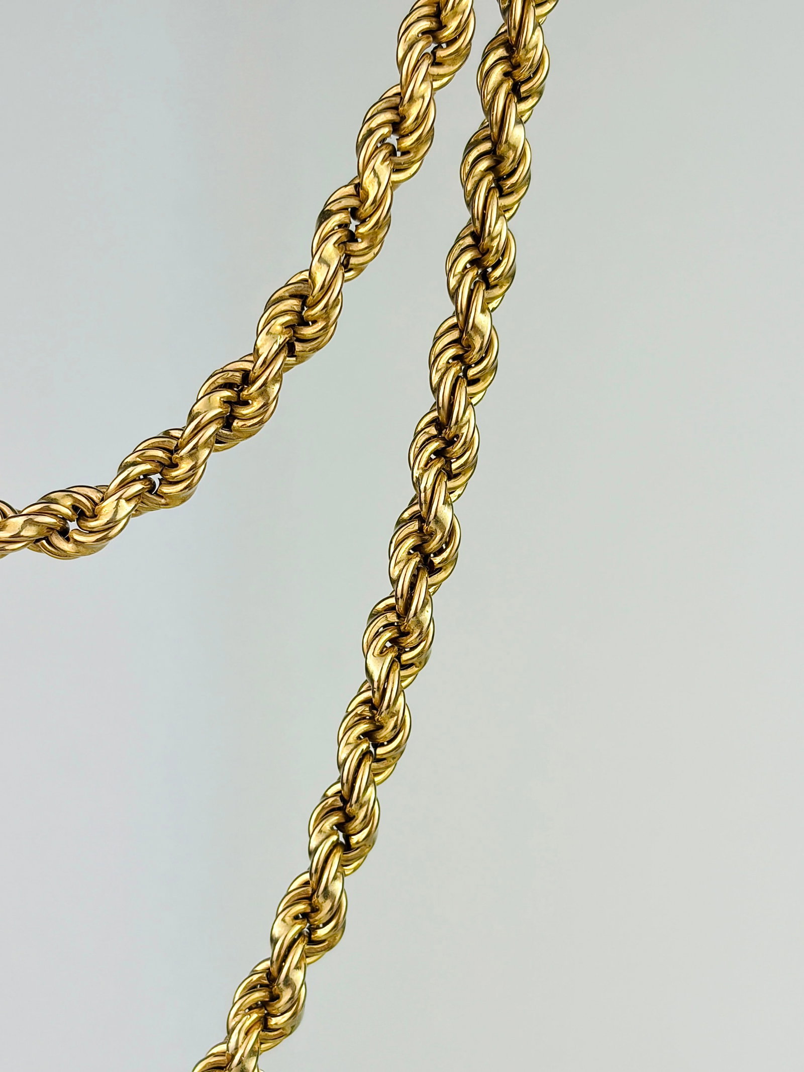 VINTAGE 9CT YELLOW GOLD CHUNKY ROPE TWIST CHAIN NECKLACE WITH SAFETY CHAIN - 2