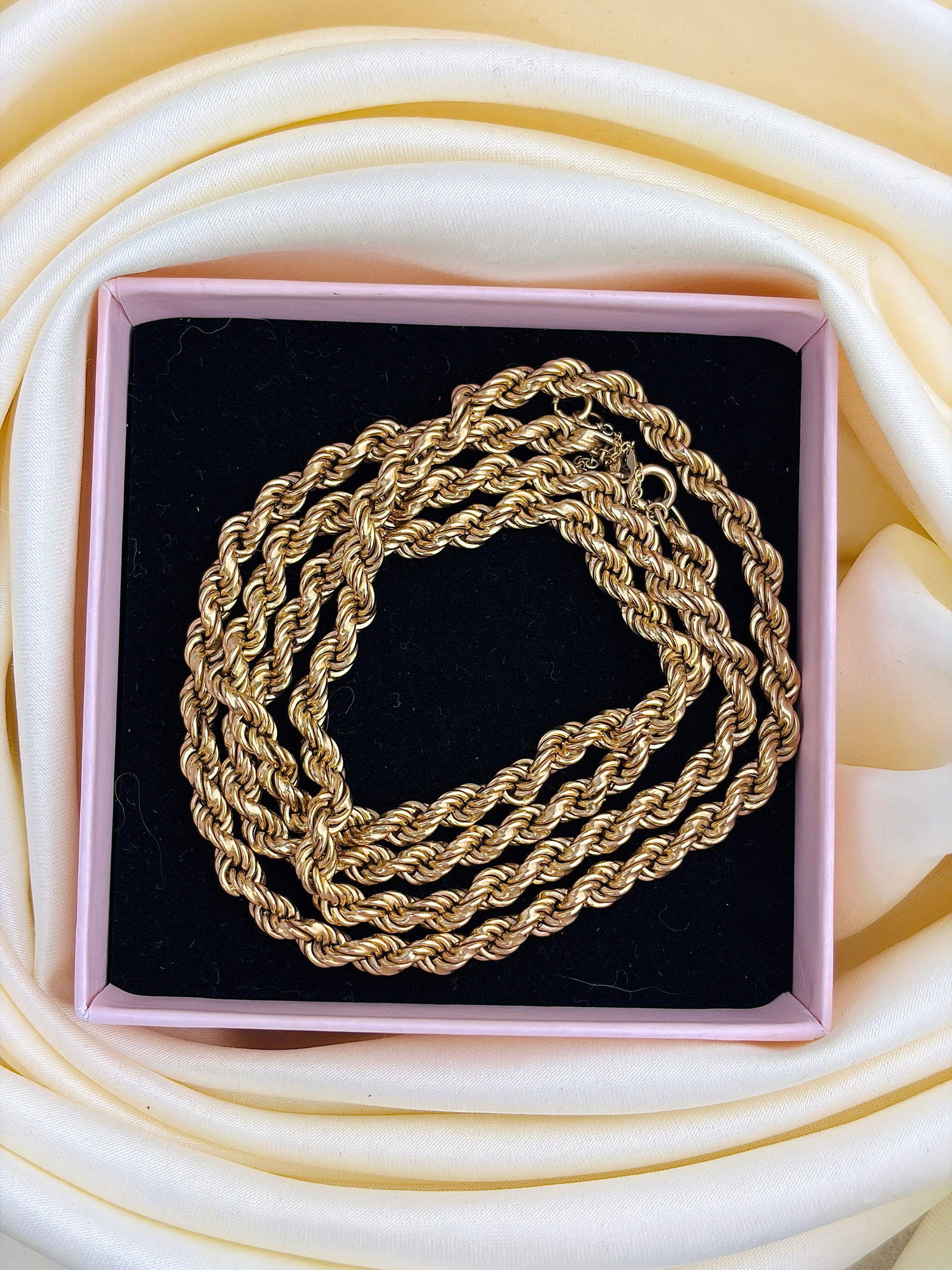VINTAGE 9CT YELLOW GOLD CHUNKY ROPE TWIST CHAIN NECKLACE WITH SAFETY CHAIN - 4