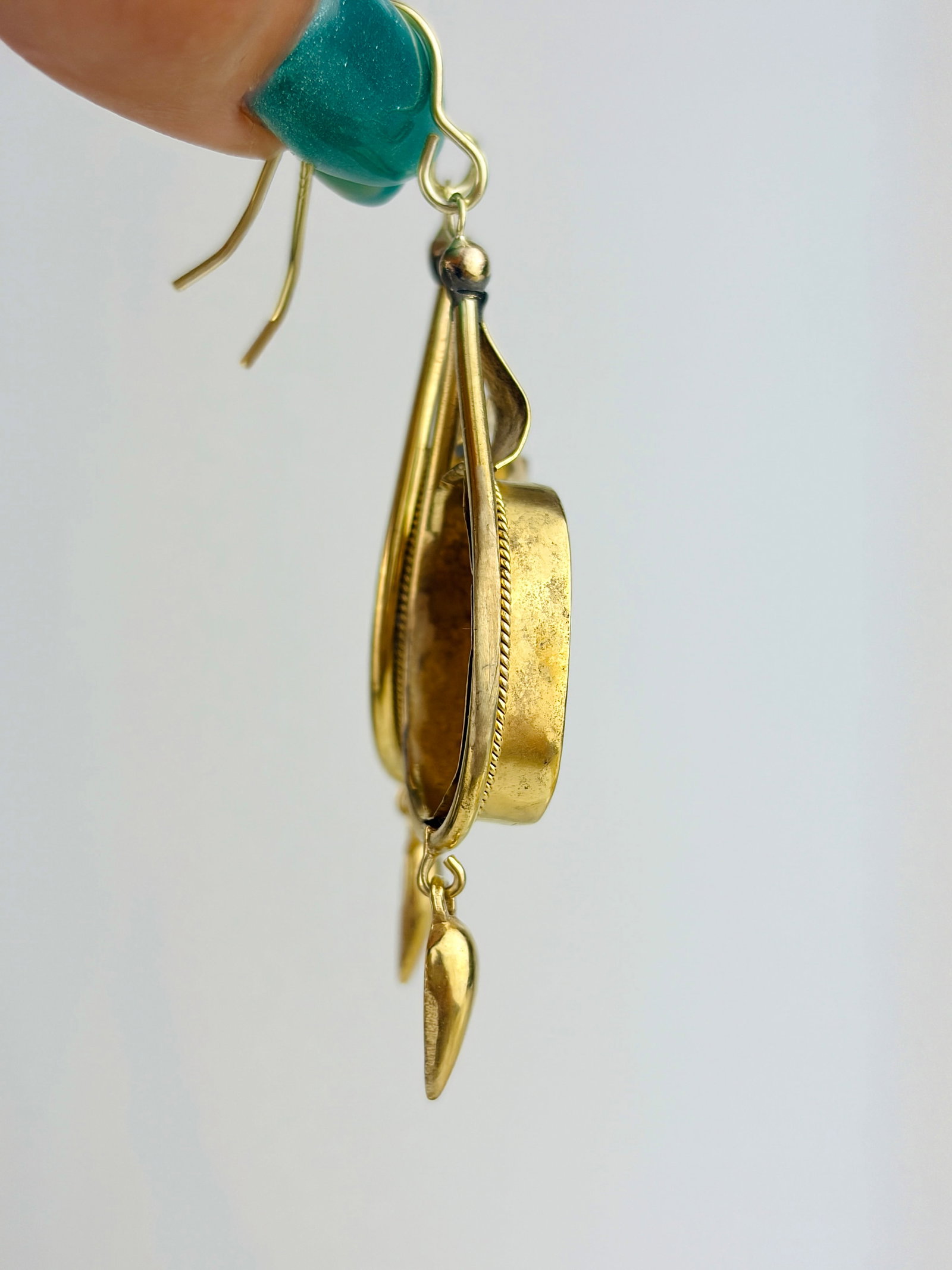 Large Gold Cameo Drop Earrings - 3