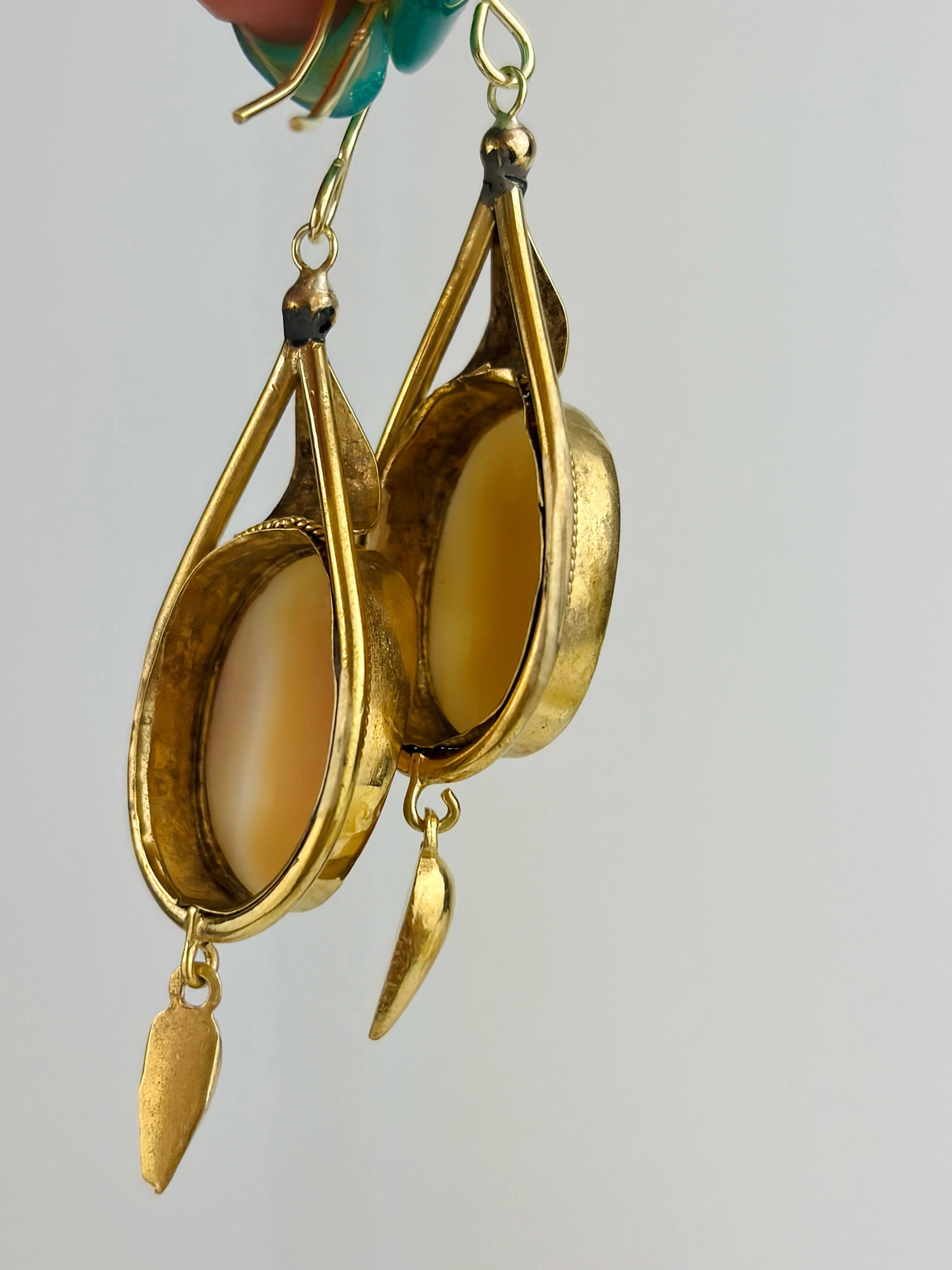 Large Gold Cameo Drop Earrings - 4