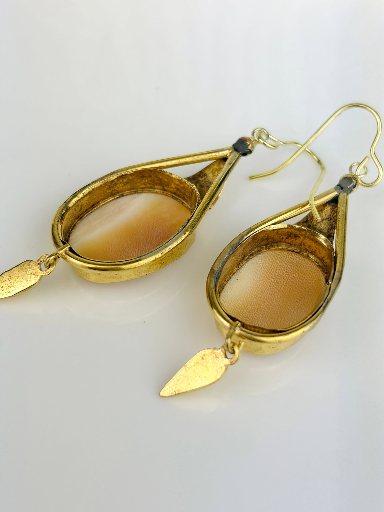 Large Gold Cameo Drop Earrings - 5