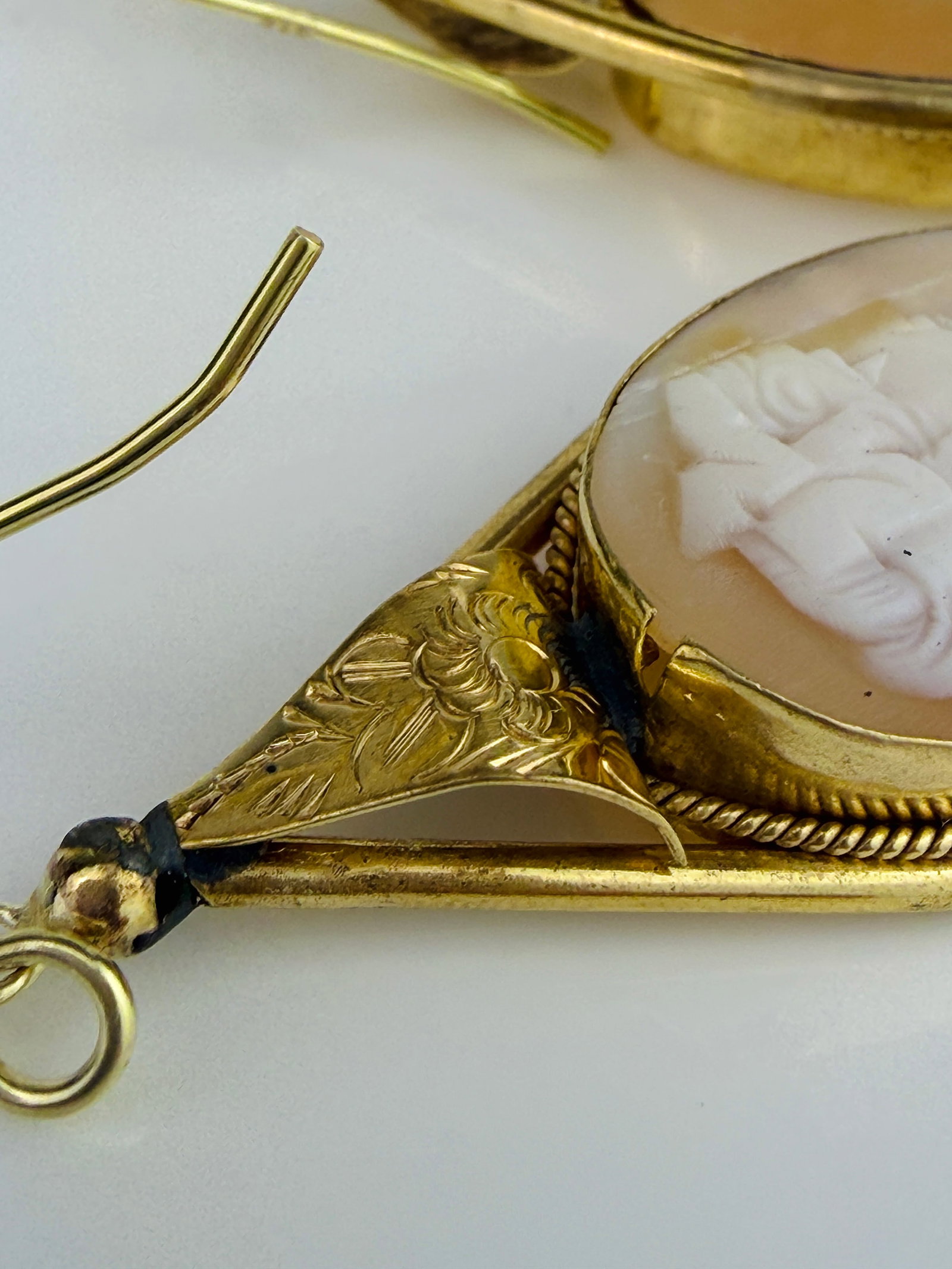 Large Gold Cameo Drop Earrings - 6