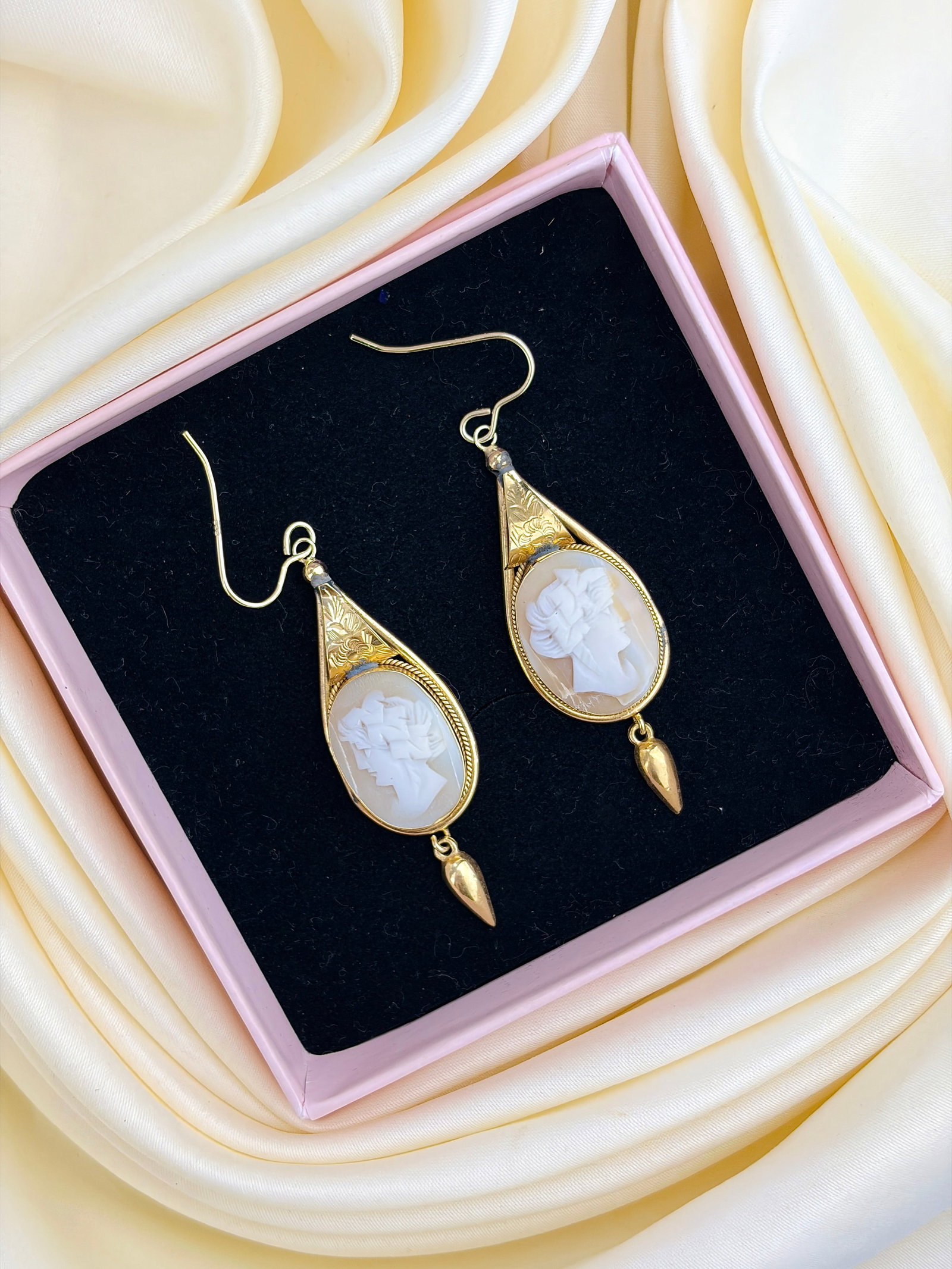 Large Gold Cameo Drop Earrings - 8