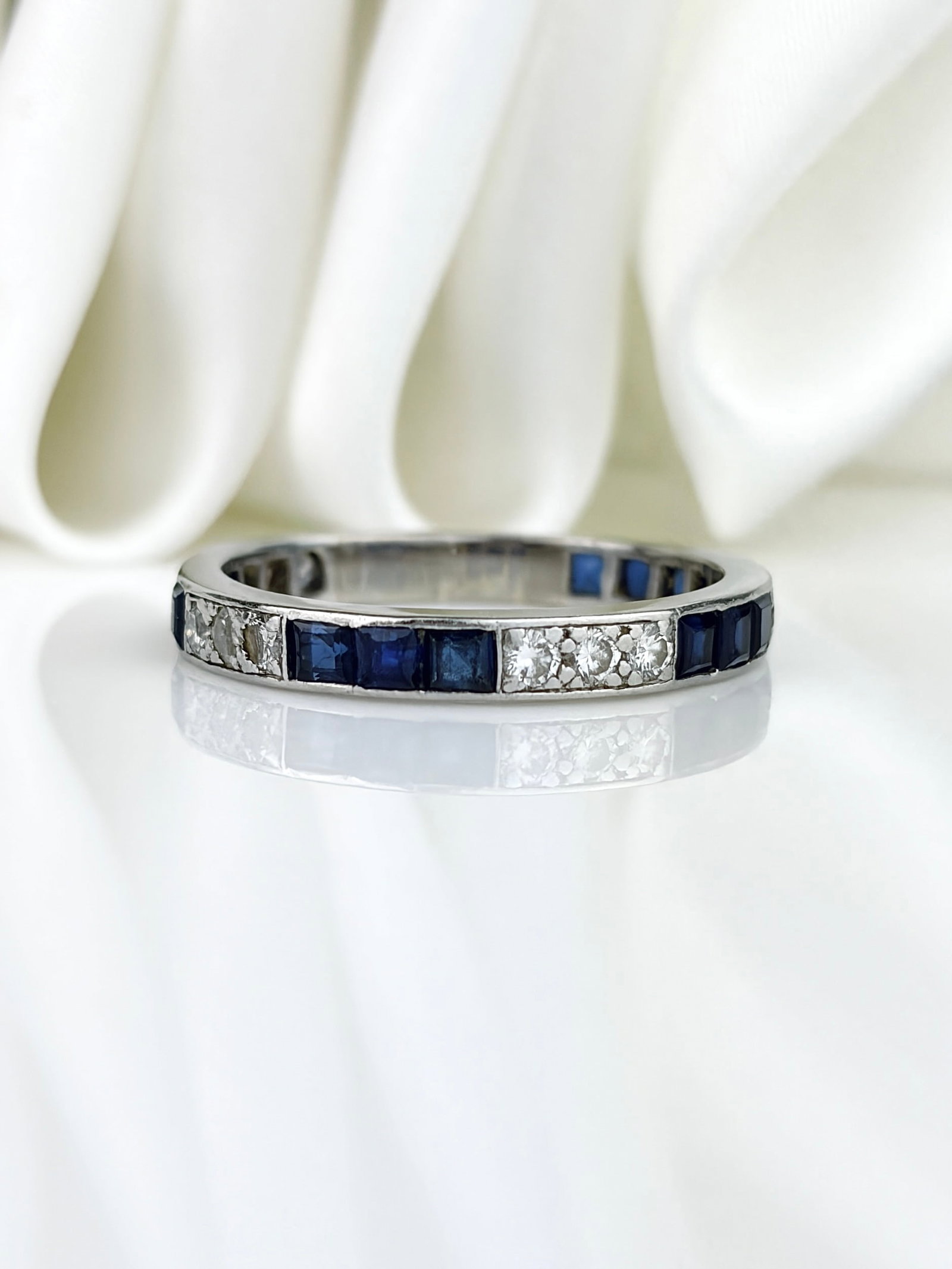 Antique Art Deco Heavy Sapphire and Diamond Full Eternity Ring in Platinum: Antique Art Deco Heavy Sapphire and Diamond Full Eternity Ring in Platinum Gorgeous ring!