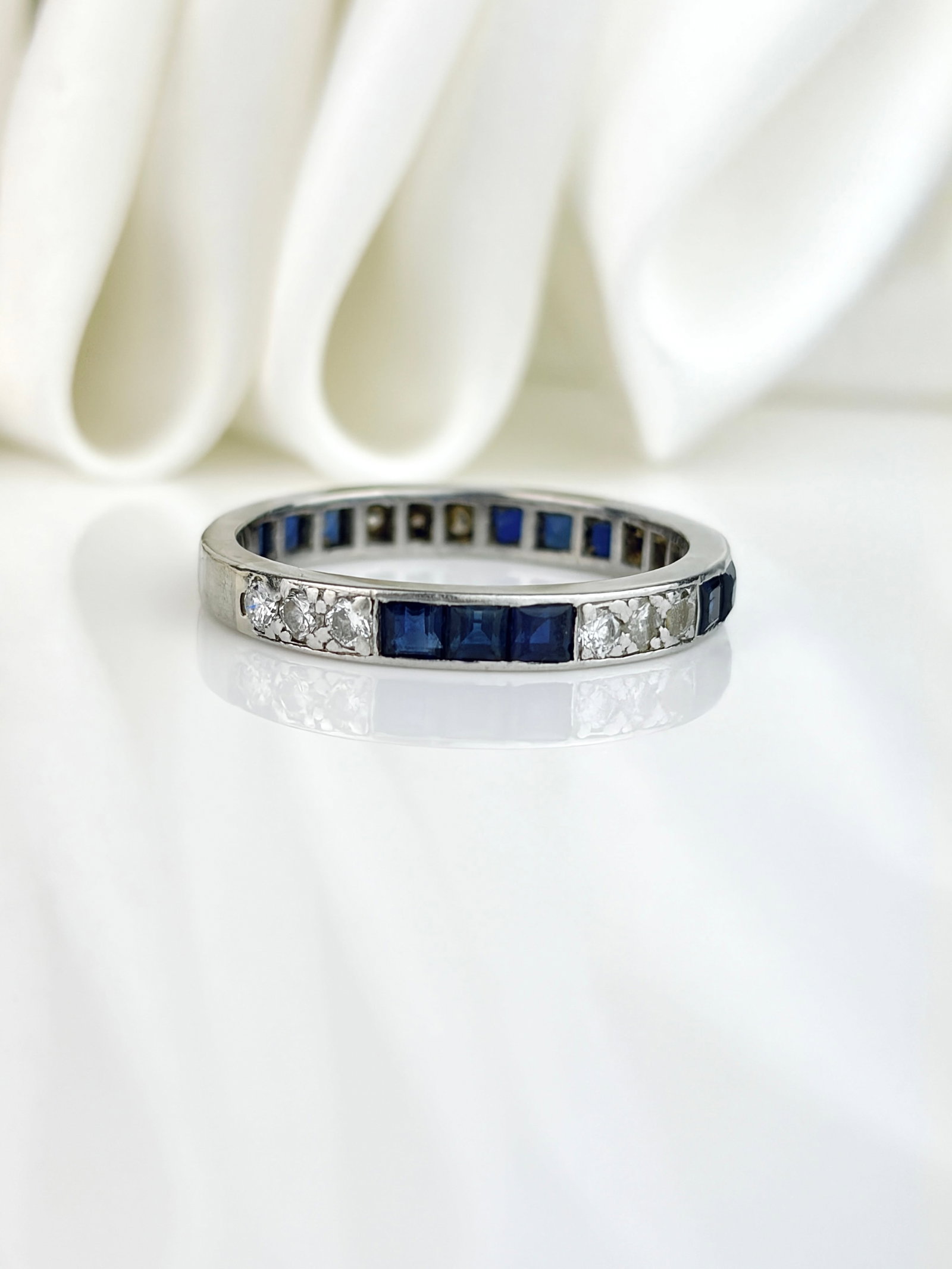 Antique Art Deco Heavy Sapphire and Diamond Full Eternity Ring in Platinum - 2