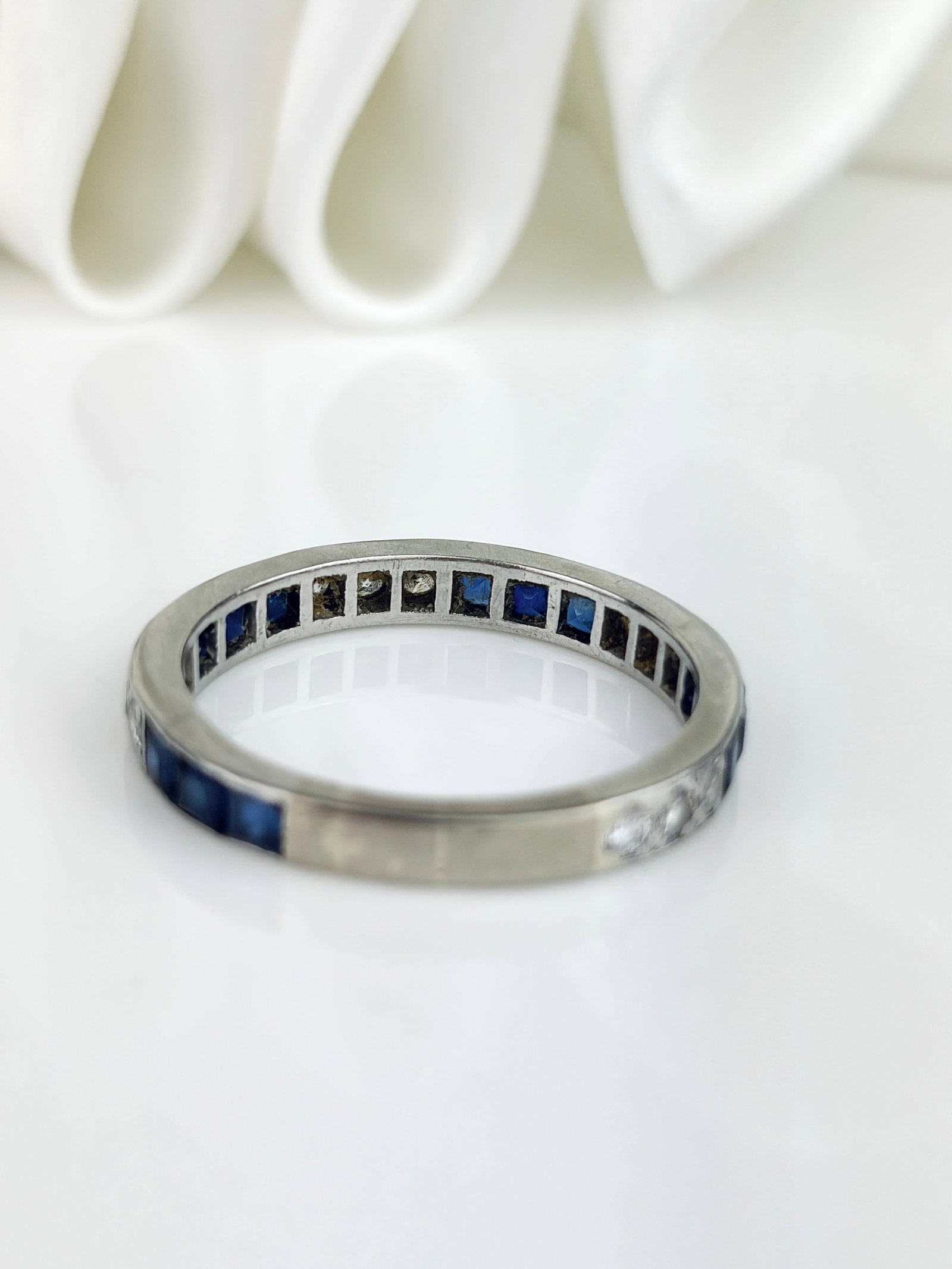 Antique Art Deco Heavy Sapphire and Diamond Full Eternity Ring in Platinum - 3