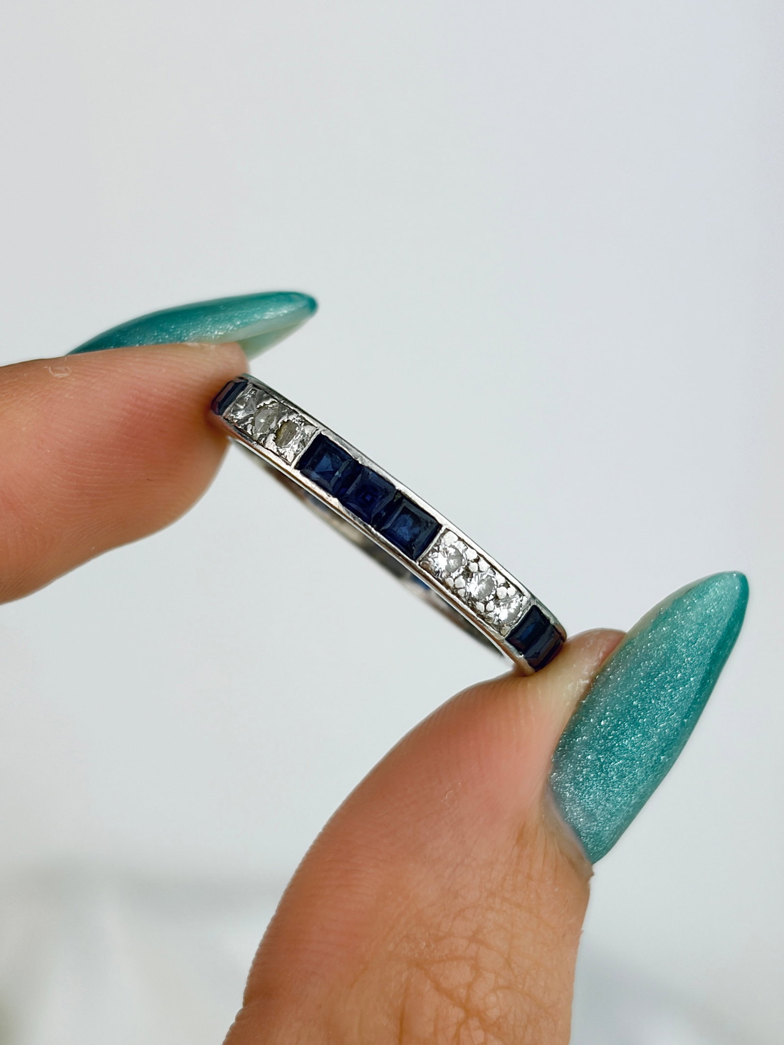 Antique Art Deco Heavy Sapphire and Diamond Full Eternity Ring in Platinum - 4