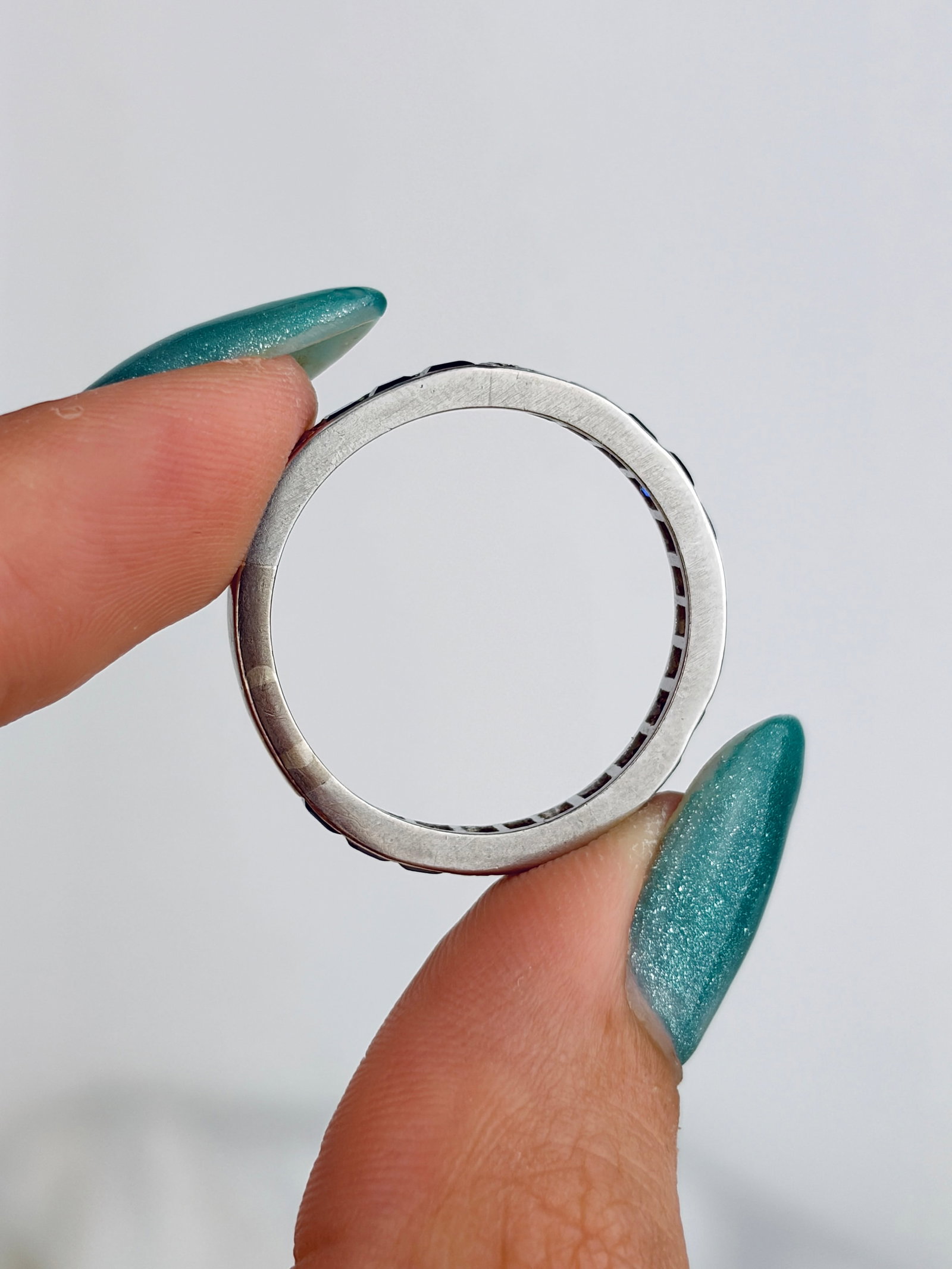 Antique Art Deco Heavy Sapphire and Diamond Full Eternity Ring in Platinum - 5