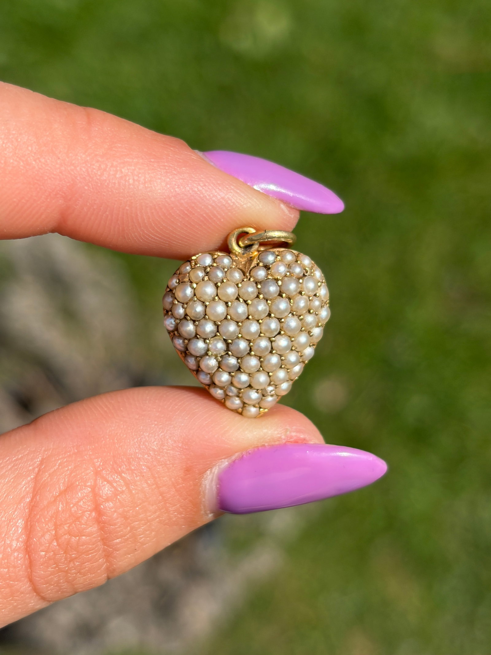 ANTIQUE 15CT YELLOW GOLD PEARL HEART PENDANT - 2
