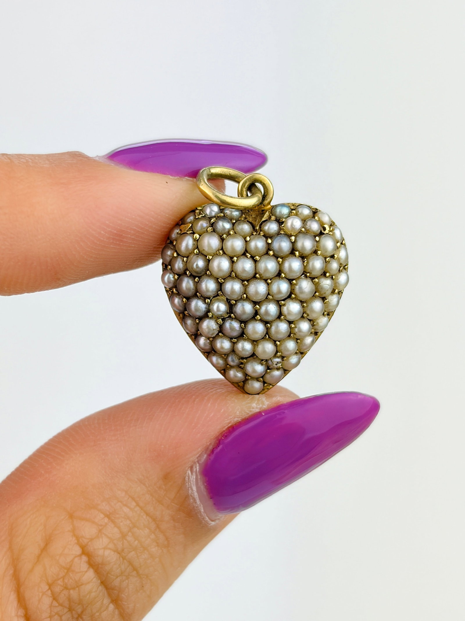 ANTIQUE 15CT YELLOW GOLD PEARL HEART PENDANT - 5