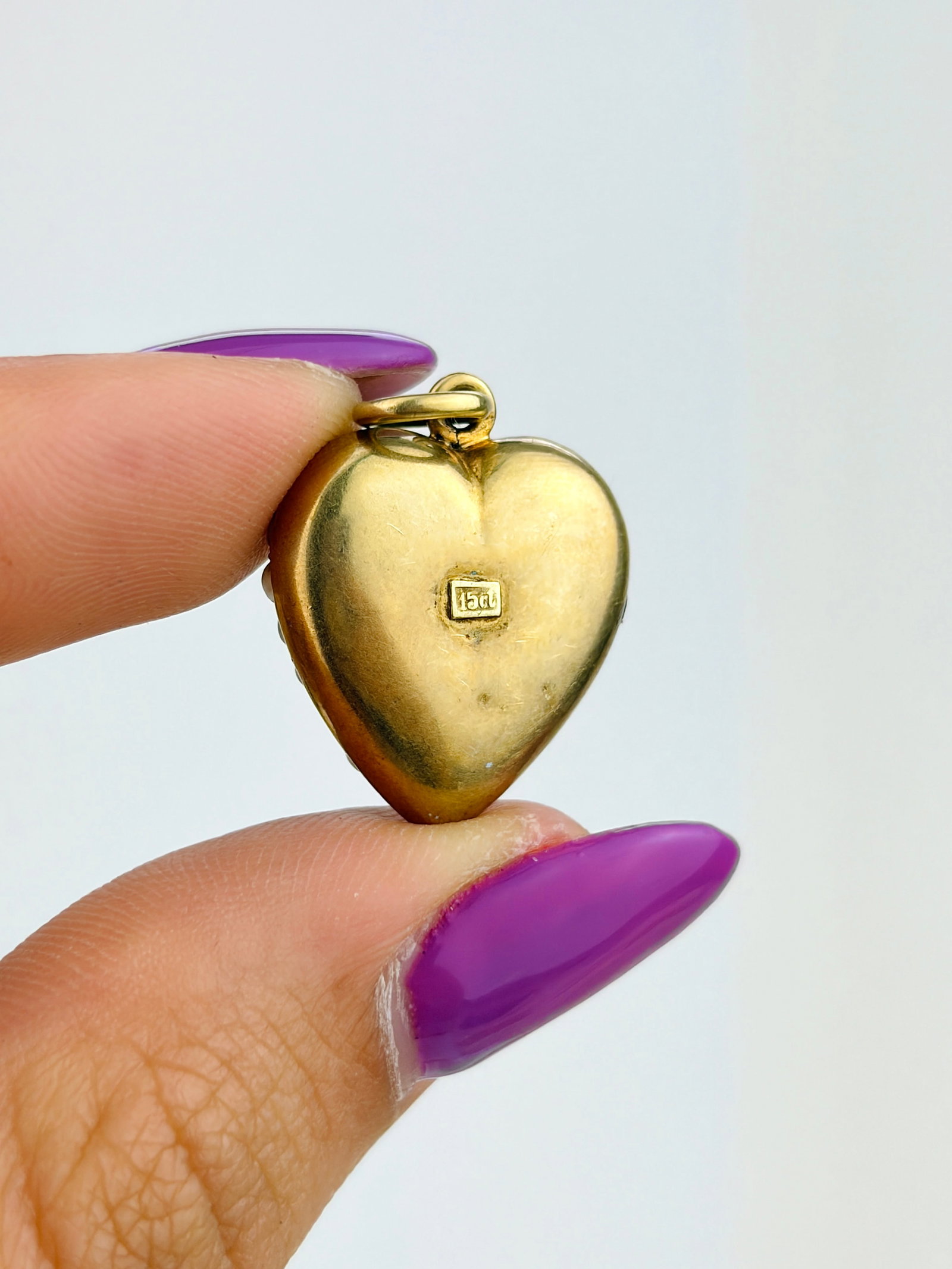 ANTIQUE 15CT YELLOW GOLD PEARL HEART PENDANT - 7