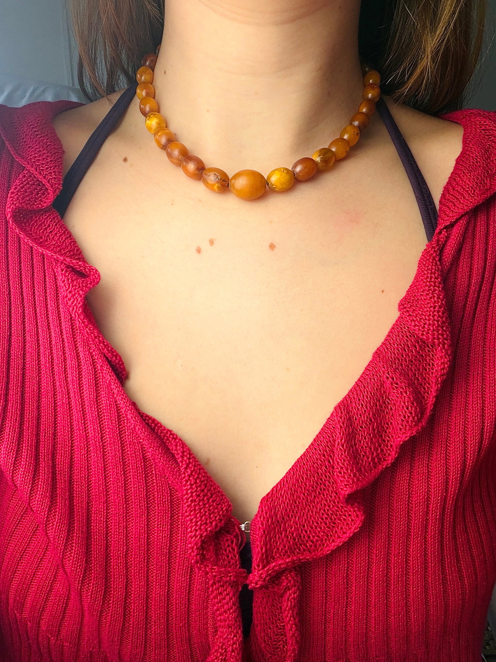 AMBER BAKELITE BEADED NECKLACE - 4