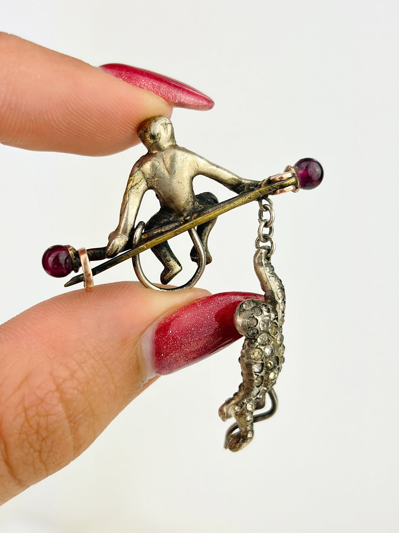 ANTIQUE PASTE AND SILVER DOUBLE MONKEY BAR BROOCH - 4