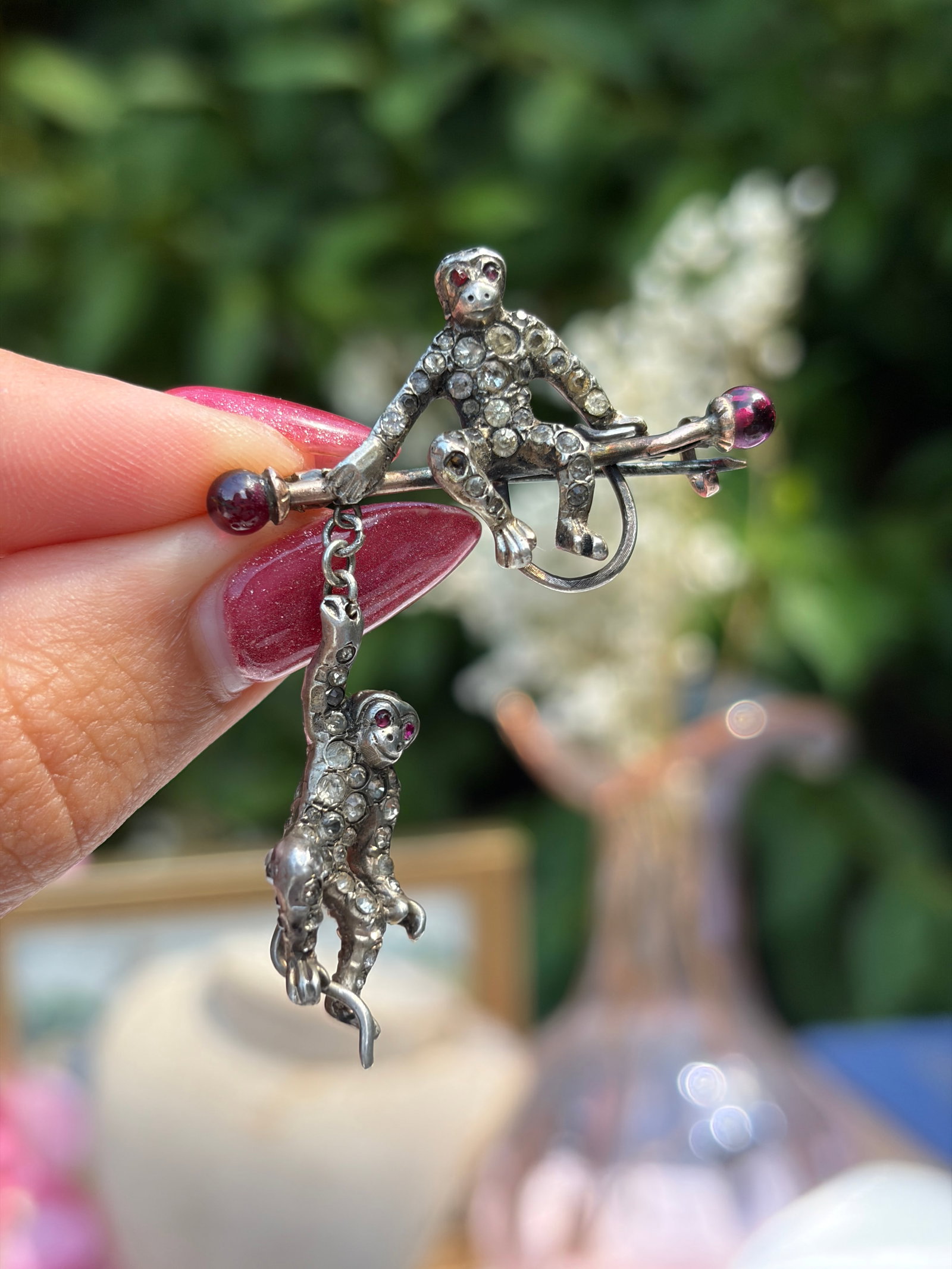 ANTIQUE PASTE AND SILVER DOUBLE MONKEY BAR BROOCH - 7