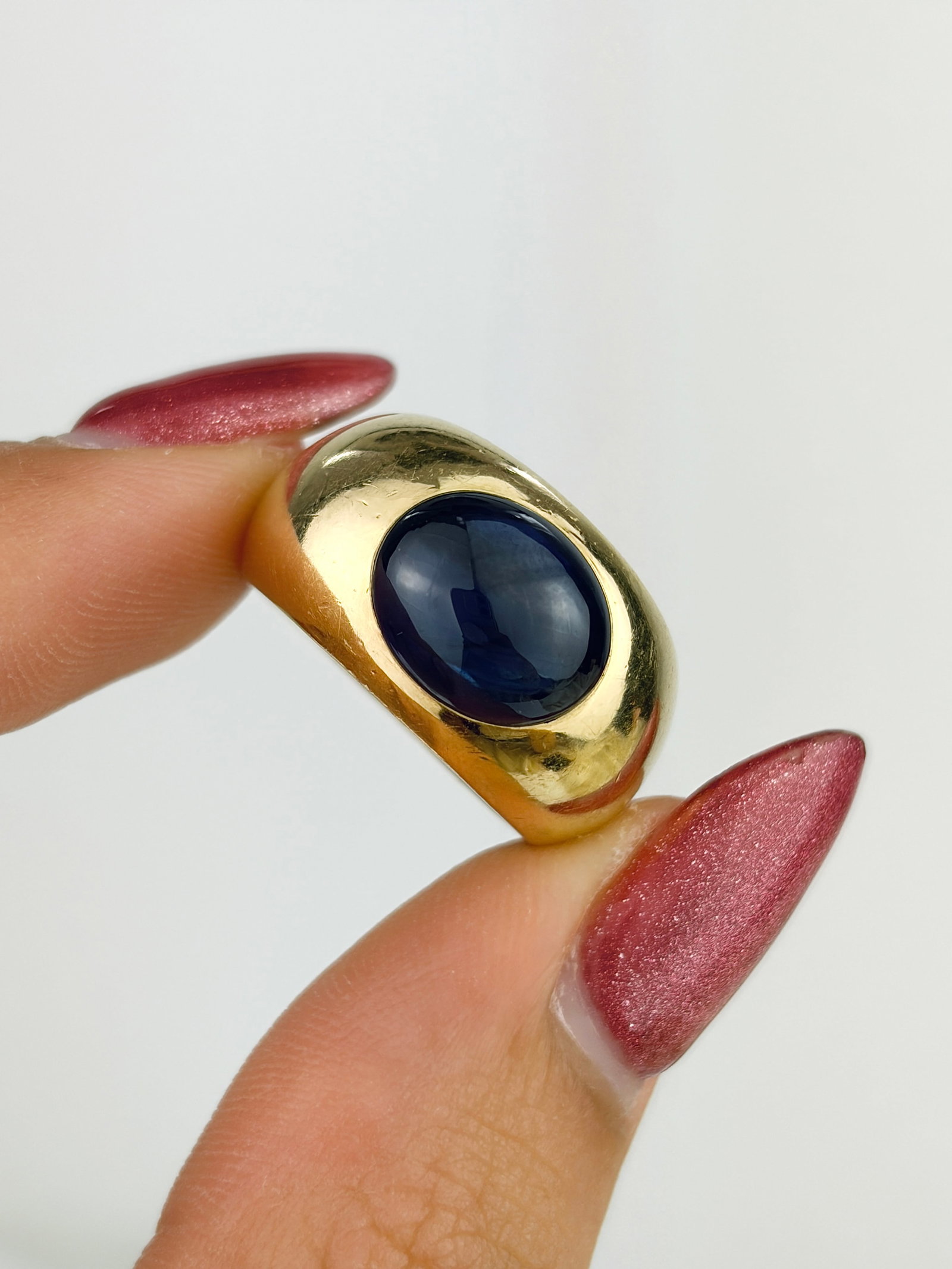 Heavy Vintage 18ct Yellow Gold Cabochon Sapphire Band Ring - 5