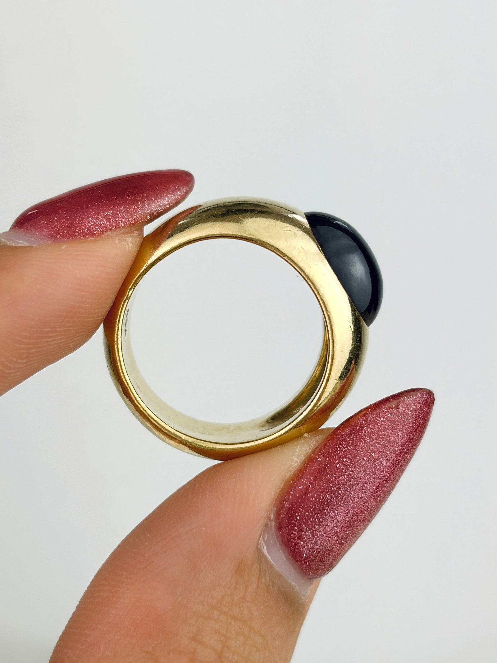 Heavy Vintage 18ct Yellow Gold Cabochon Sapphire Band Ring - 6