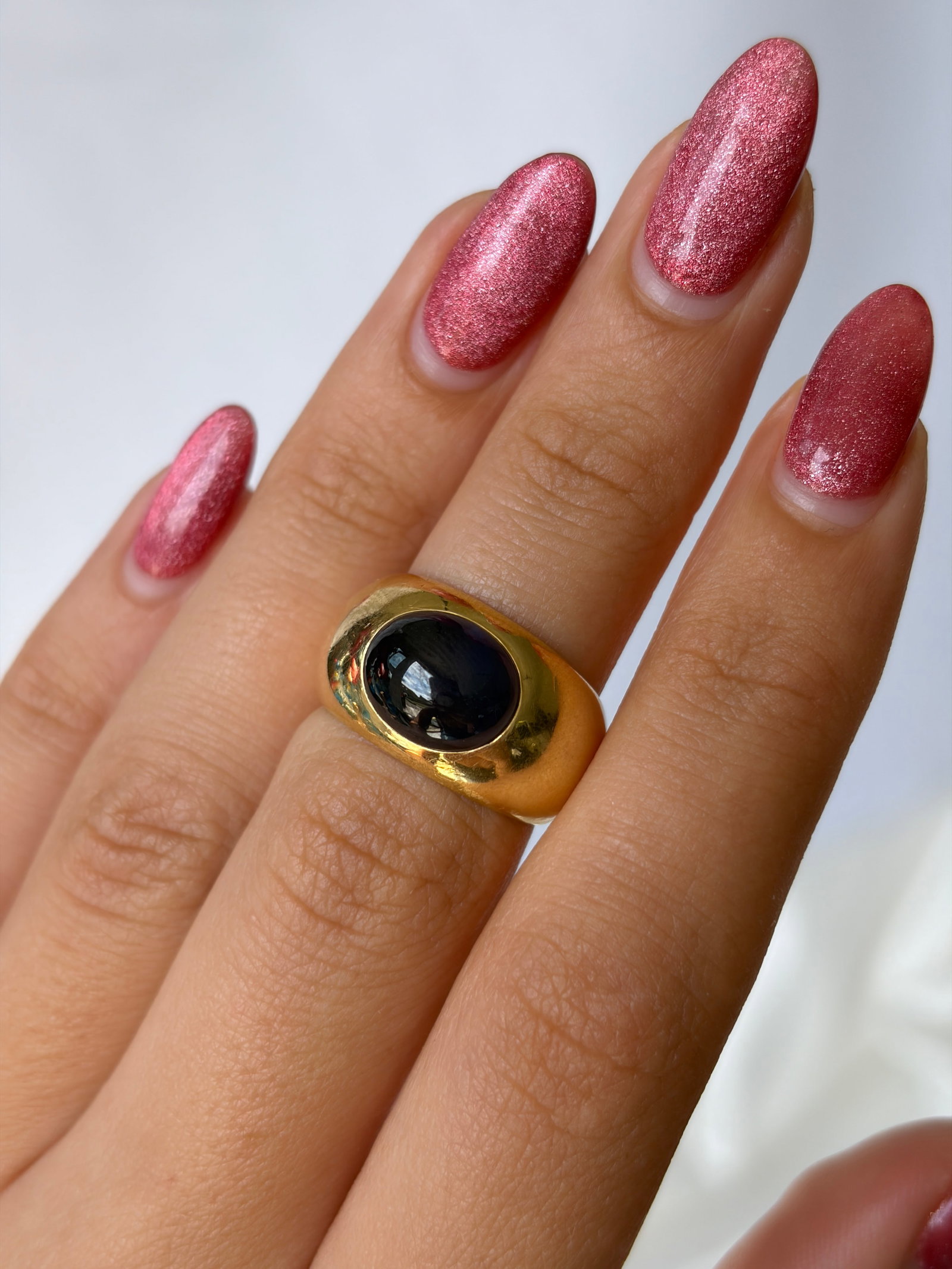 Heavy Vintage 18ct Yellow Gold Cabochon Sapphire Band Ring - 8