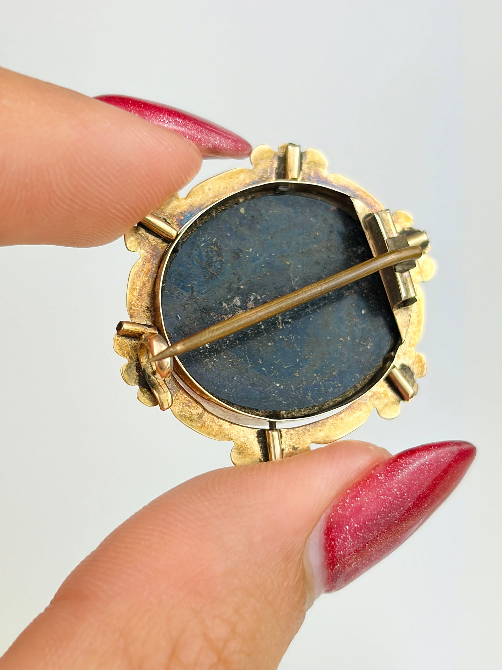 ANTIQUE 9CT GOLD MICRO MOSIAC GOLD BROOCH - 3