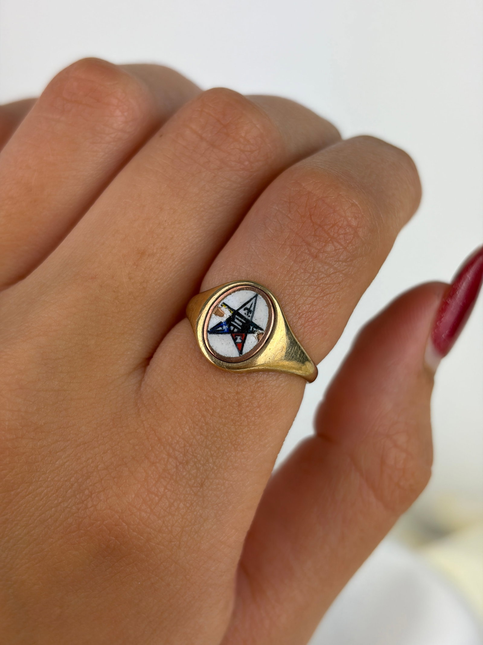 Vintage 9ct Gold Enamel/Monogram Swivel Masonic Signet Ring - 10