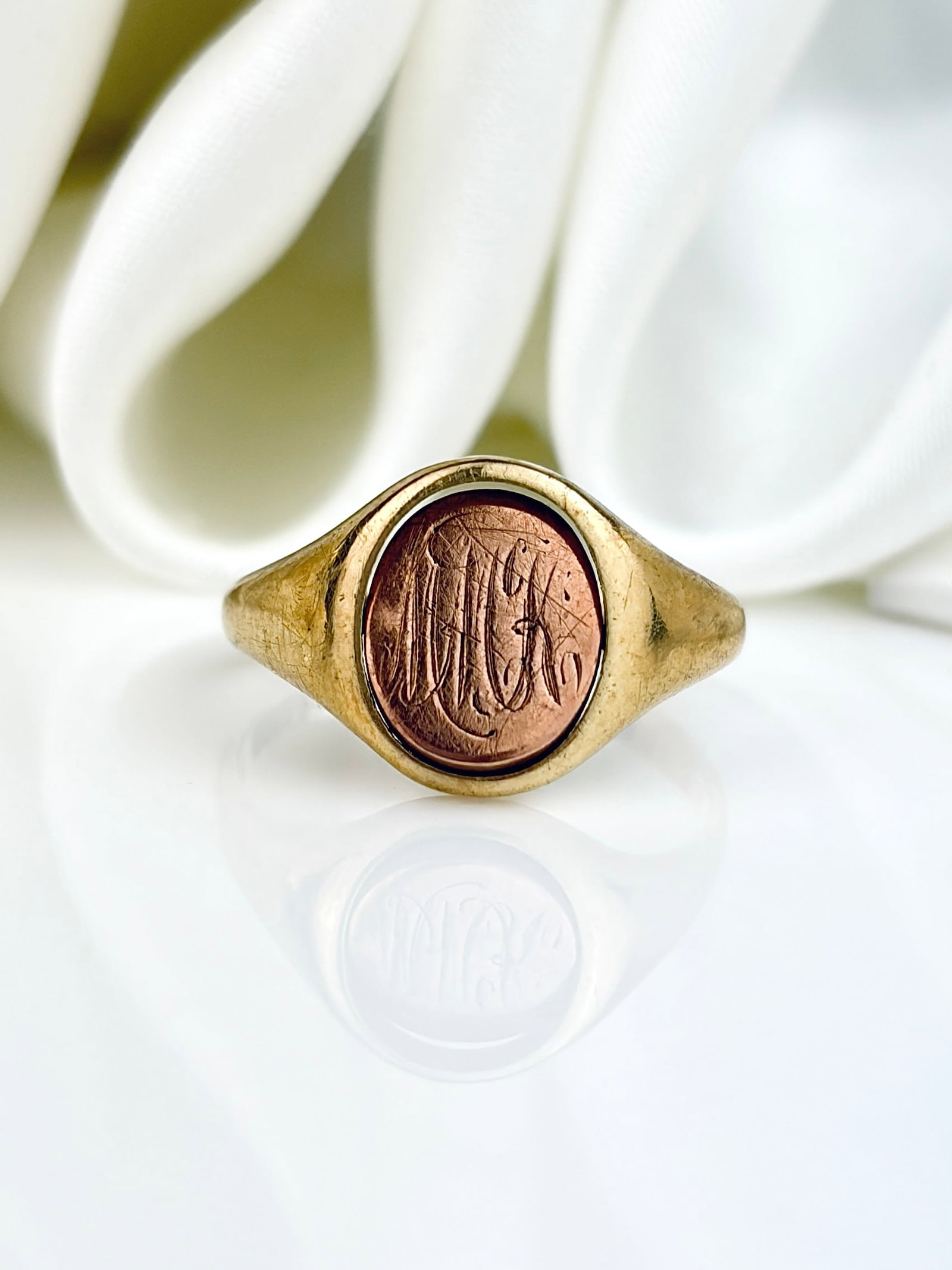 Vintage 9ct Gold Enamel/Monogram Swivel Masonic Signet Ring - 3