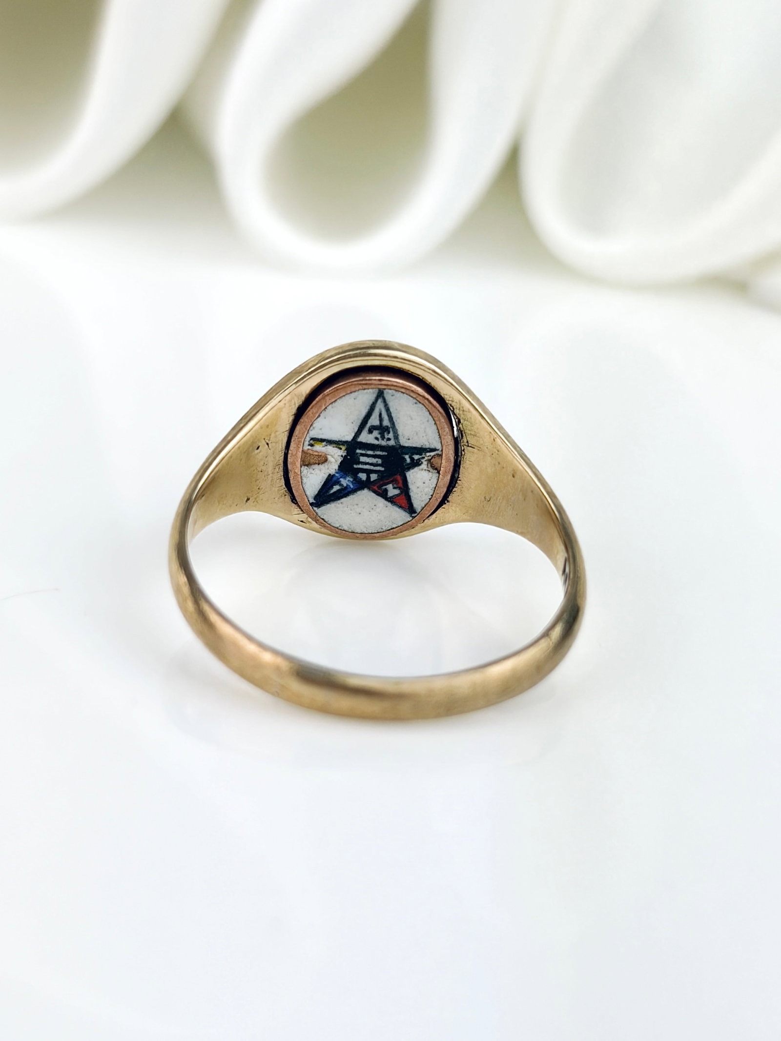 Vintage 9ct Gold Enamel/Monogram Swivel Masonic Signet Ring - 5