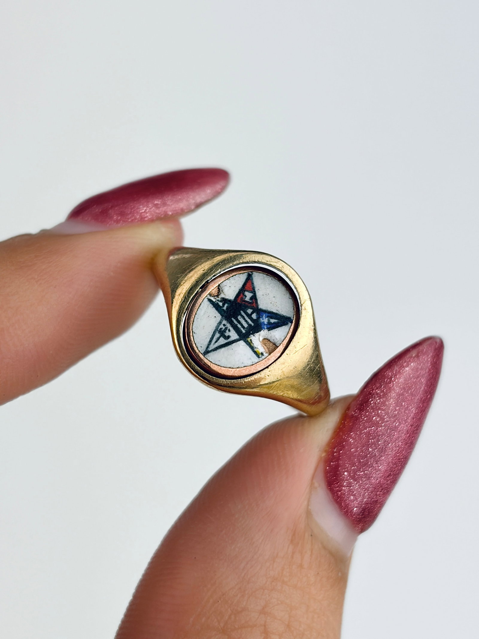 Vintage 9ct Gold Enamel/Monogram Swivel Masonic Signet Ring - 7