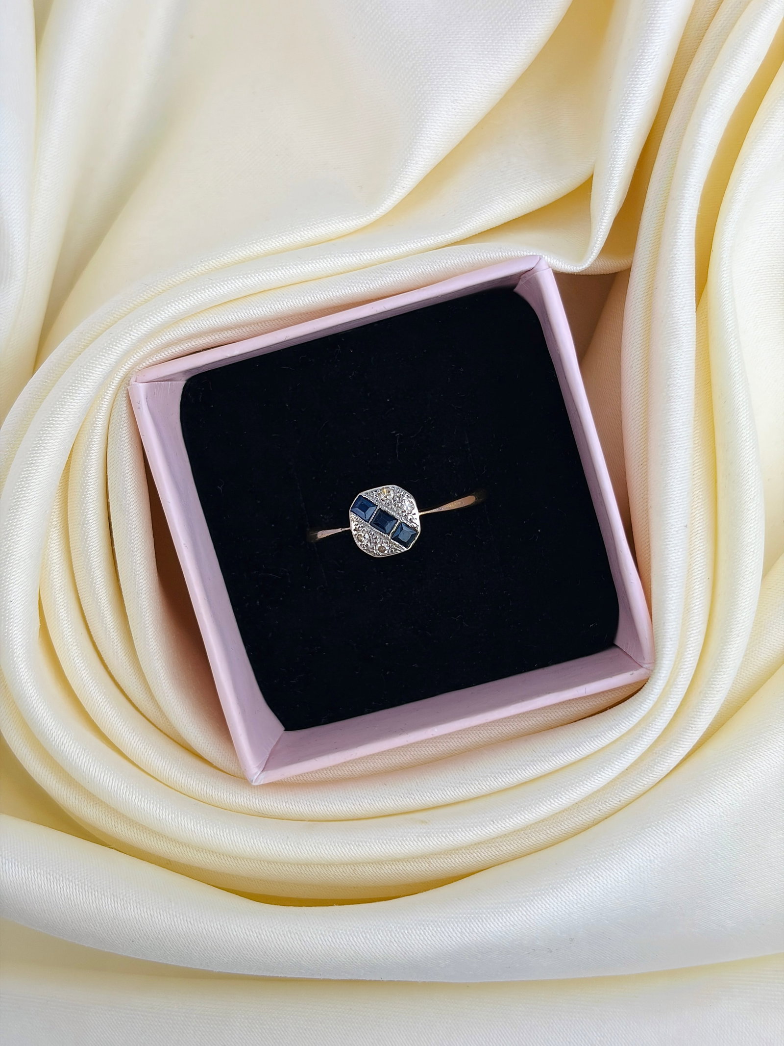 Art Deco Era 18ct and Platinum Sapphire and Diamond Panel Ring - 9